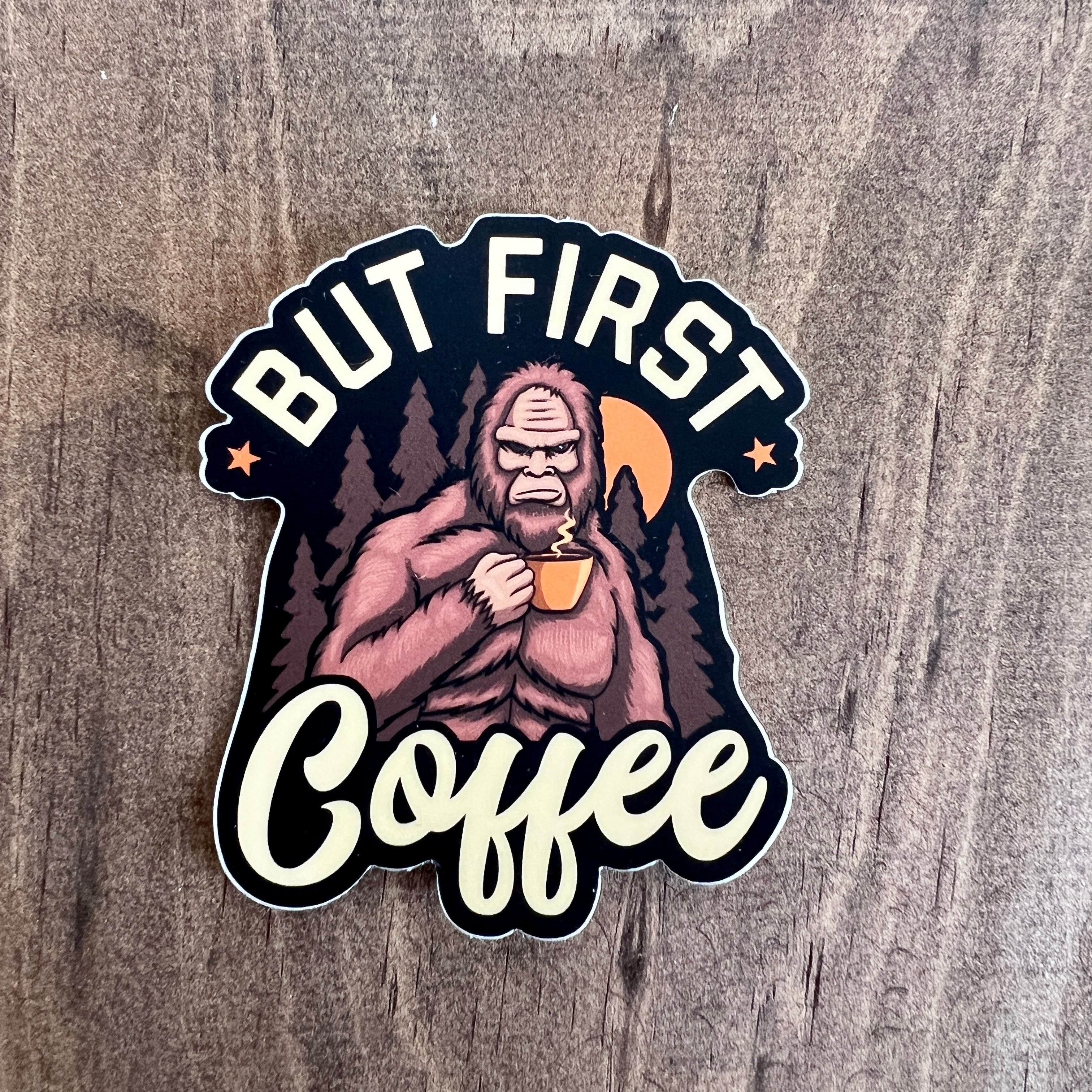 WHOLESALE Bigfoot Coffee Sticker – Funny Sasquatch Decal | Outdoor Weatherproof Bumper Sticker-Sticker-208 Tees Wholesale, Idaho