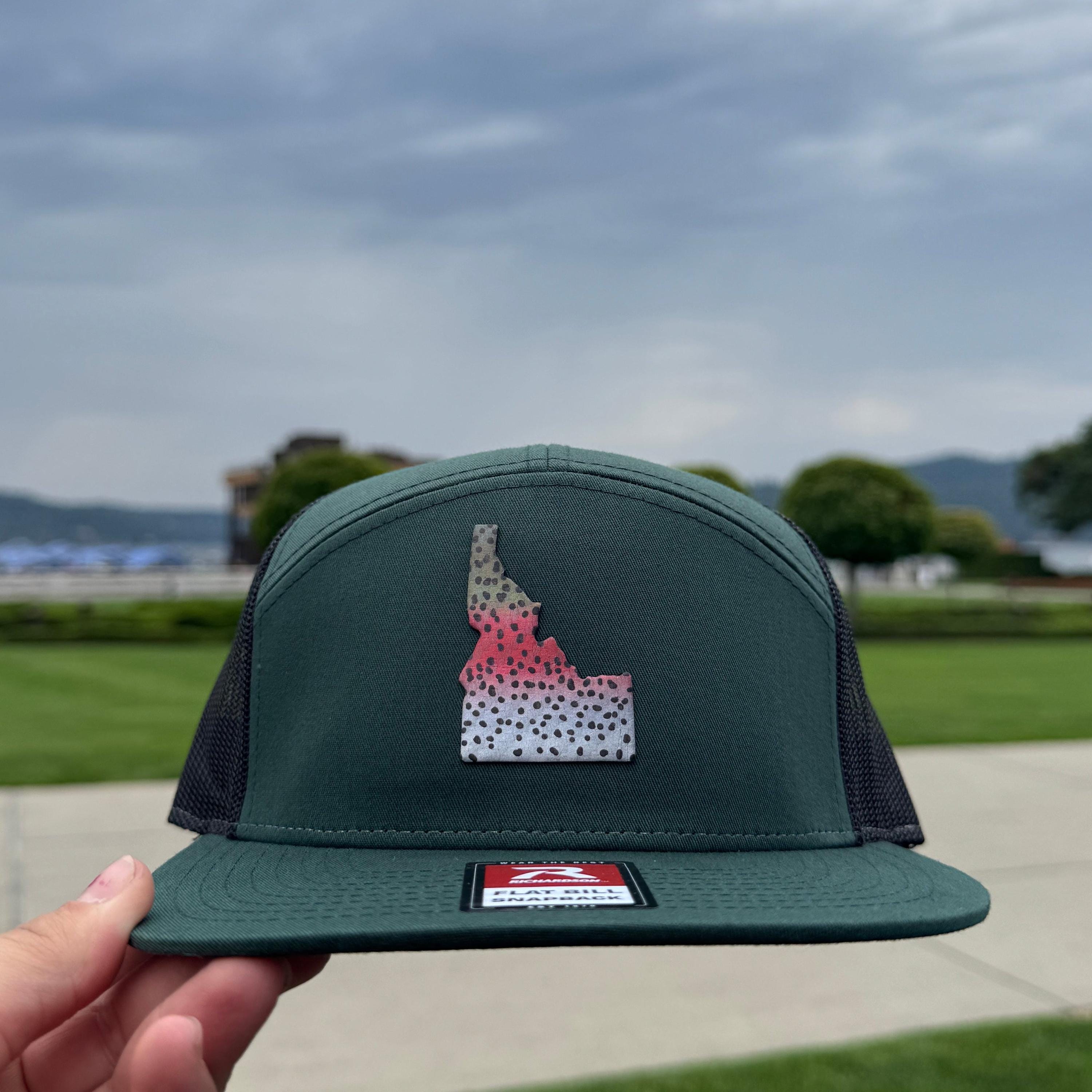 Rainbow Trout Idaho Leatherette Patch Hat, Adjustable Mesh Snapback-208 Tees Wholesale, Idaho