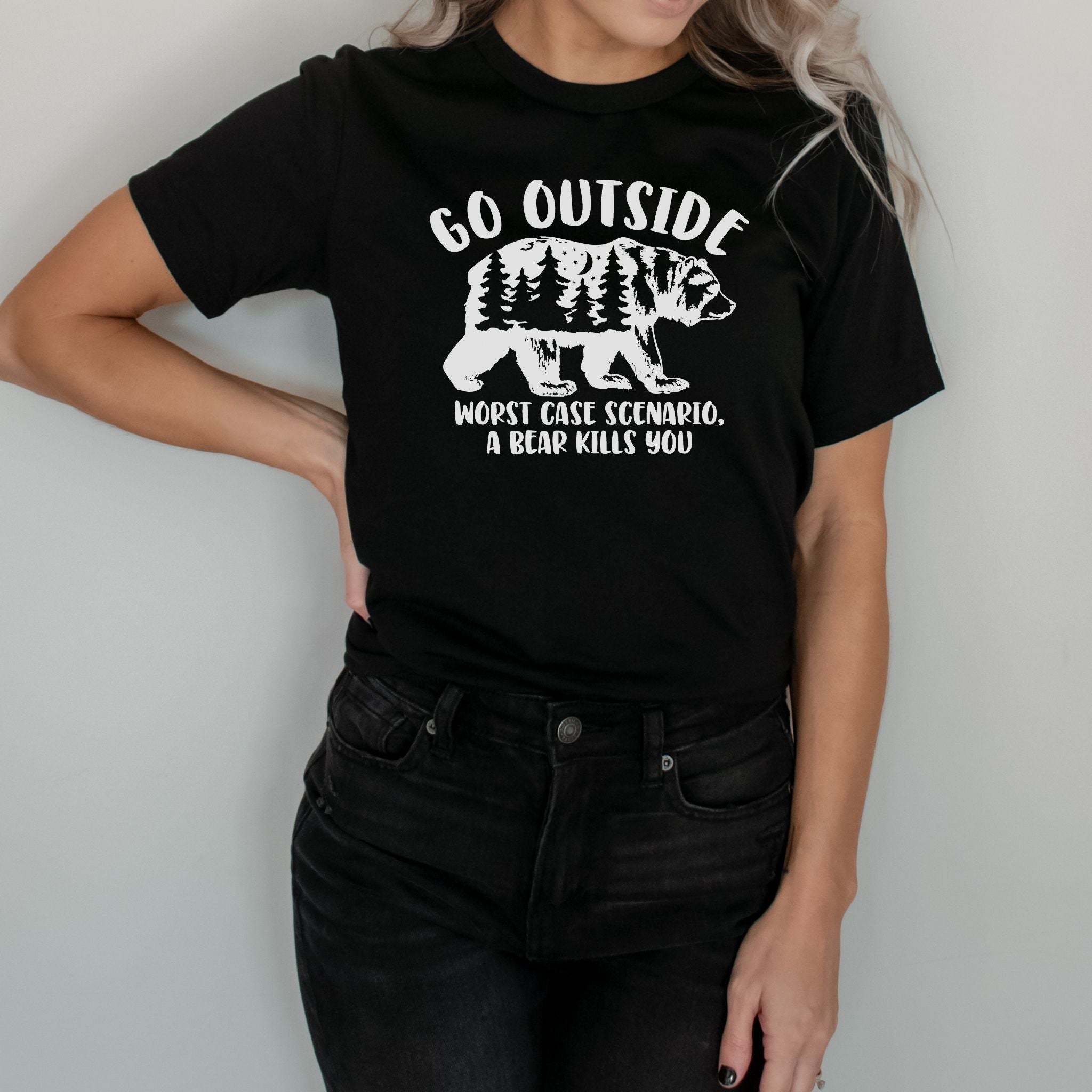 Go Outside Bear Graphic Tee | Long Sleeve | Outdoors Hoodie | Explore Adventure Crewneck Sweatshirt 041-Graphic Tees-208 Tees Wholesale, Idaho