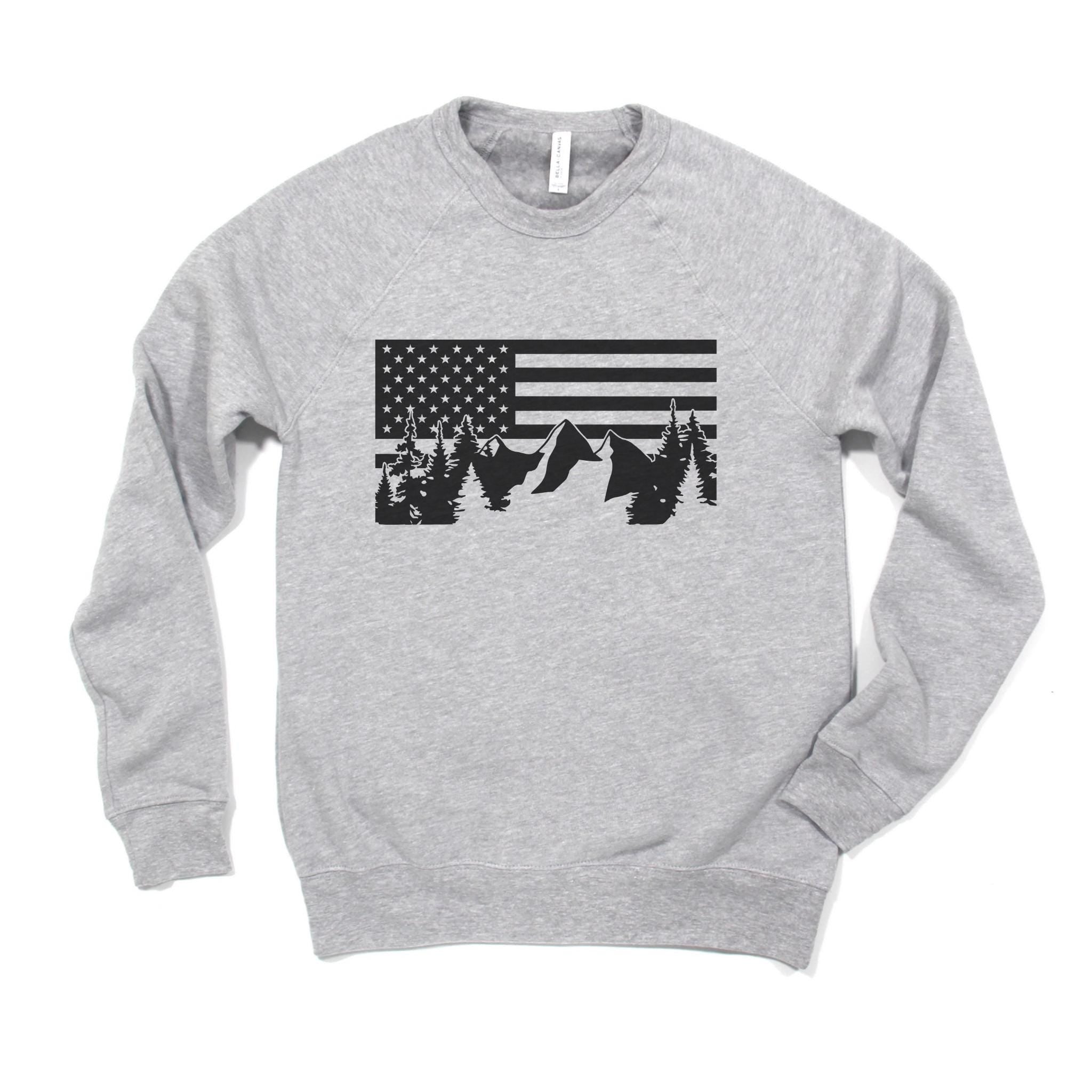 WHOLESALE Flag Nature Scene Crewneck Sweatshirt | Hoodie 254-Sweatshirts-208 Tees Wholesale, Idaho