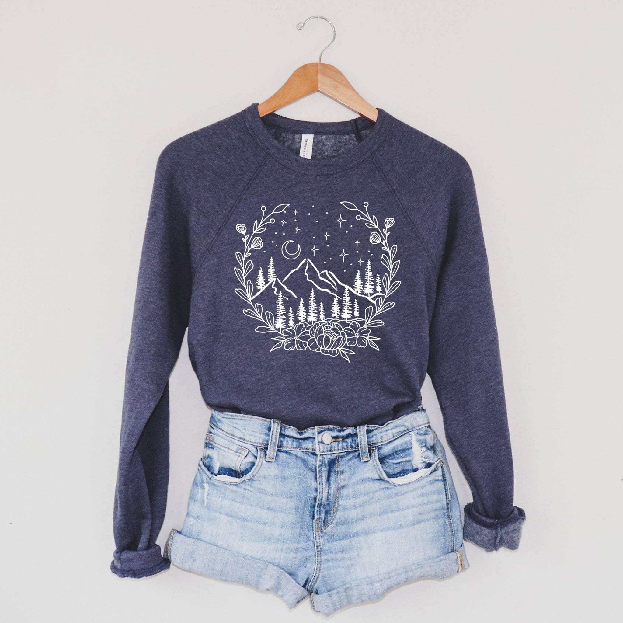 WHOLESALE Floral Mountain Scene Hoodie Sweatshirt | Crewneck 011-Sweatshirts-208 Tees Wholesale, Idaho