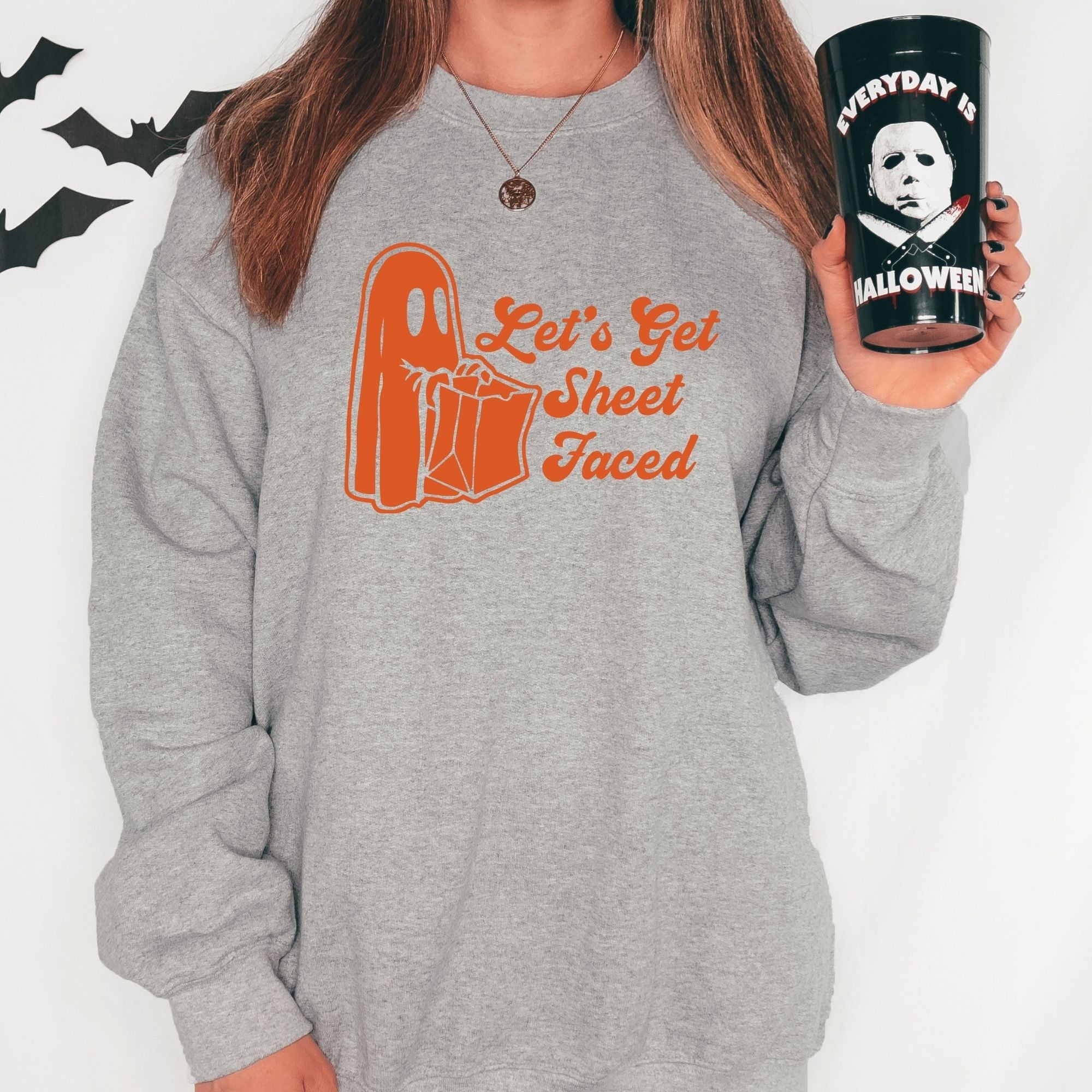 Sheet Faced Halloween Drinking Crewneck Sweatshirt Fall Hoodie *UNISEX FIT*-Sweatshirts-208 Tees Wholesale, Idaho