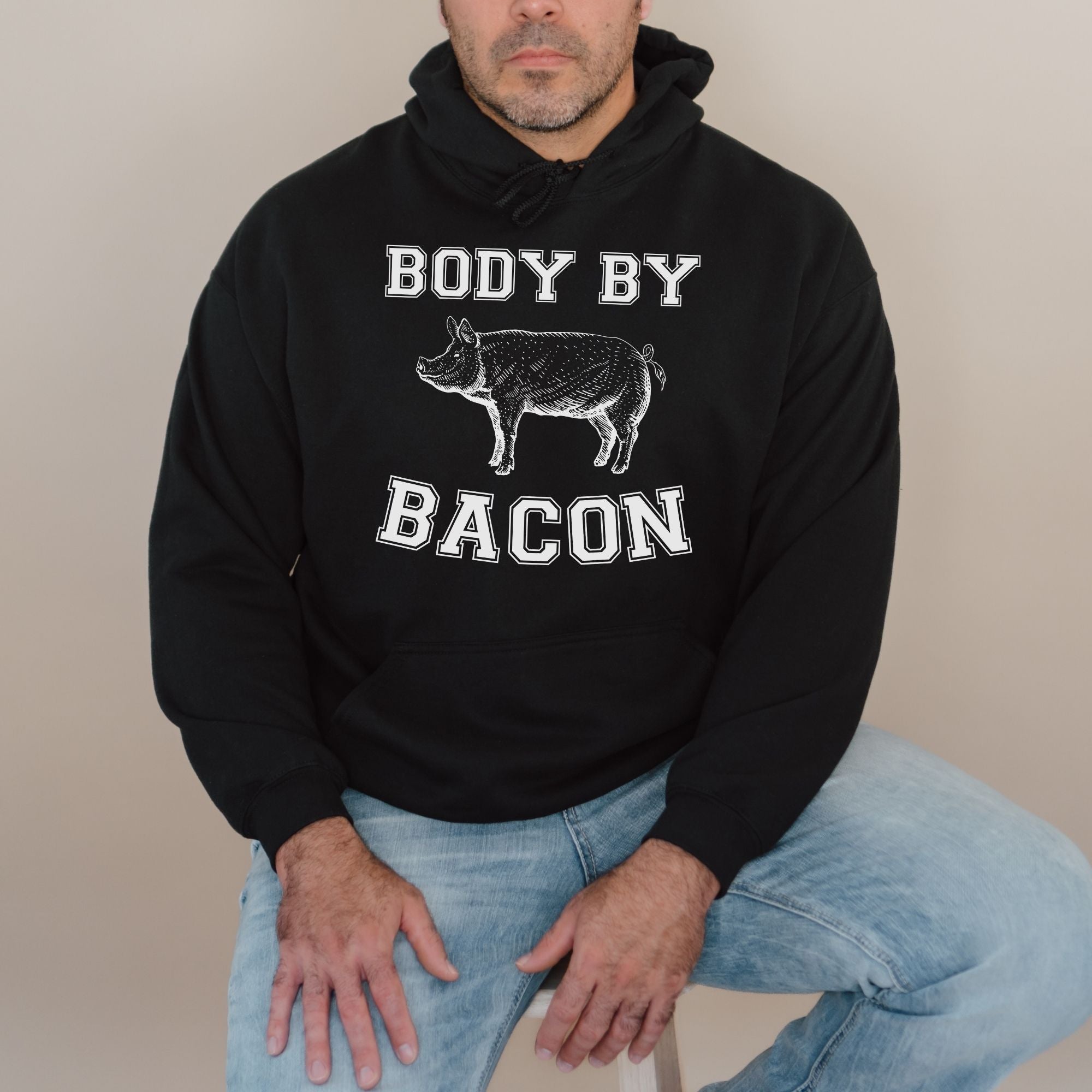 Body By Bacon Gildan Crewneck Sweatshirt or Hoodie *UNISEX FIT*-Sweatshirts-208 Tees Wholesale, Idaho