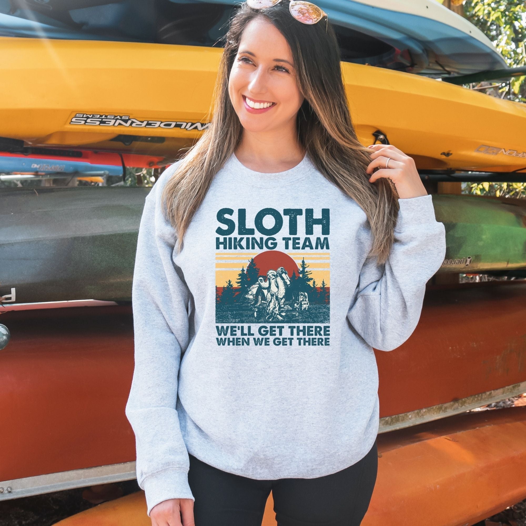 Sloth Hiking Team Crewneck Sweatshirt Slow Hiker Hoodie *UNISEX FIT*-Sweatshirts-208 Tees Wholesale, Idaho