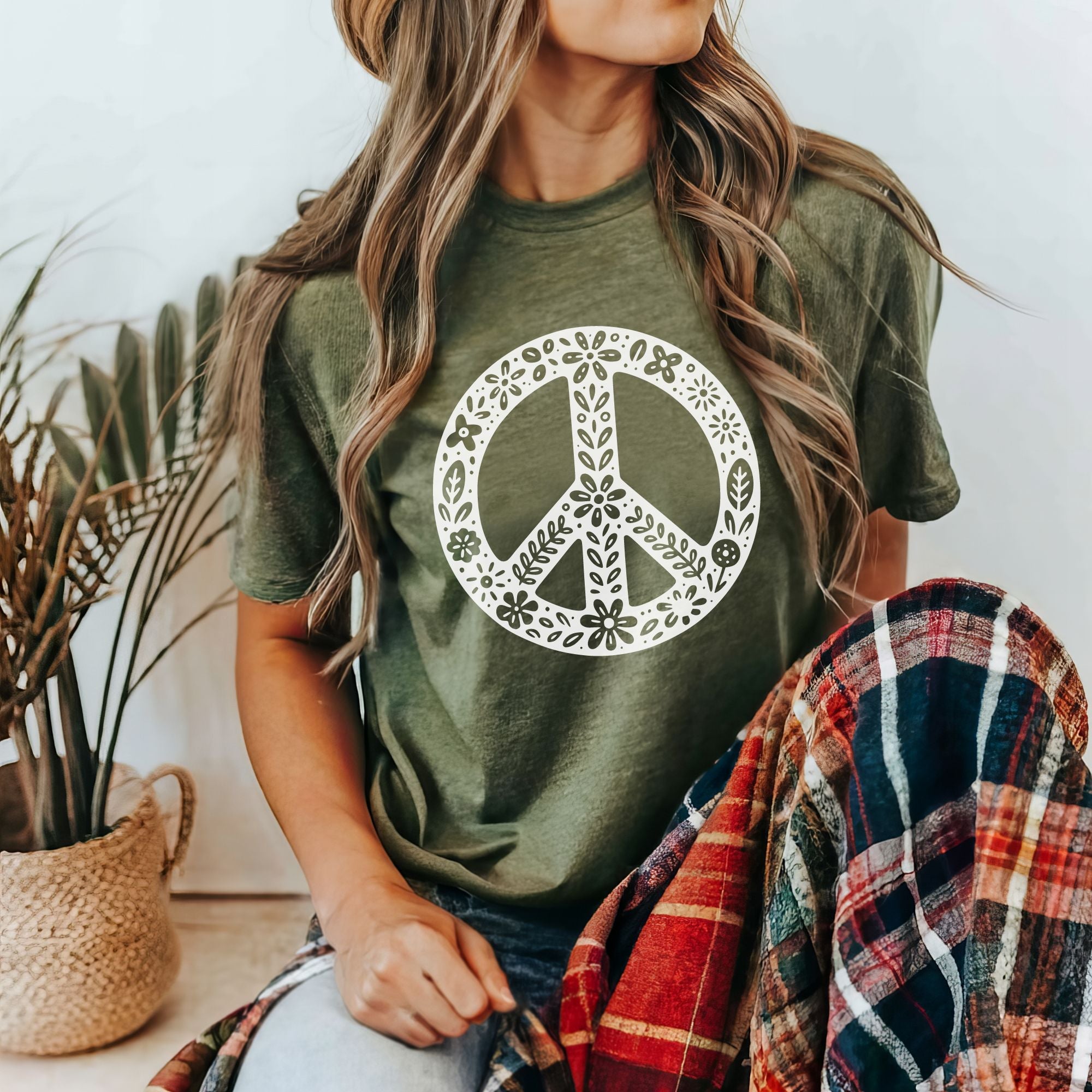 Floral Peace Sign Graphic Tee Bigfoot Tshirt *UNISEX FIT*-Graphic Tees-208 Tees Wholesale, Idaho