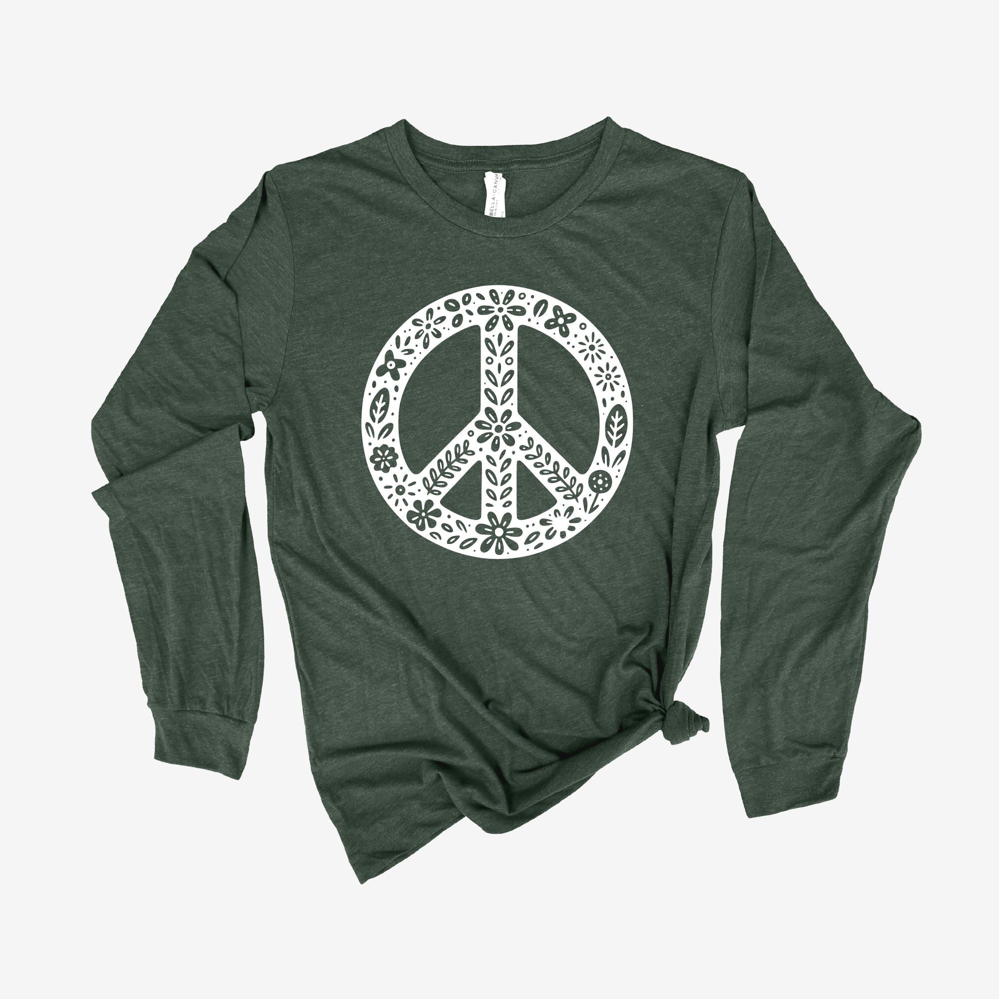 Floral Peace Sign Long Sleeve *UNISEX FIT*-Long Sleeves-208 Tees Wholesale, Idaho