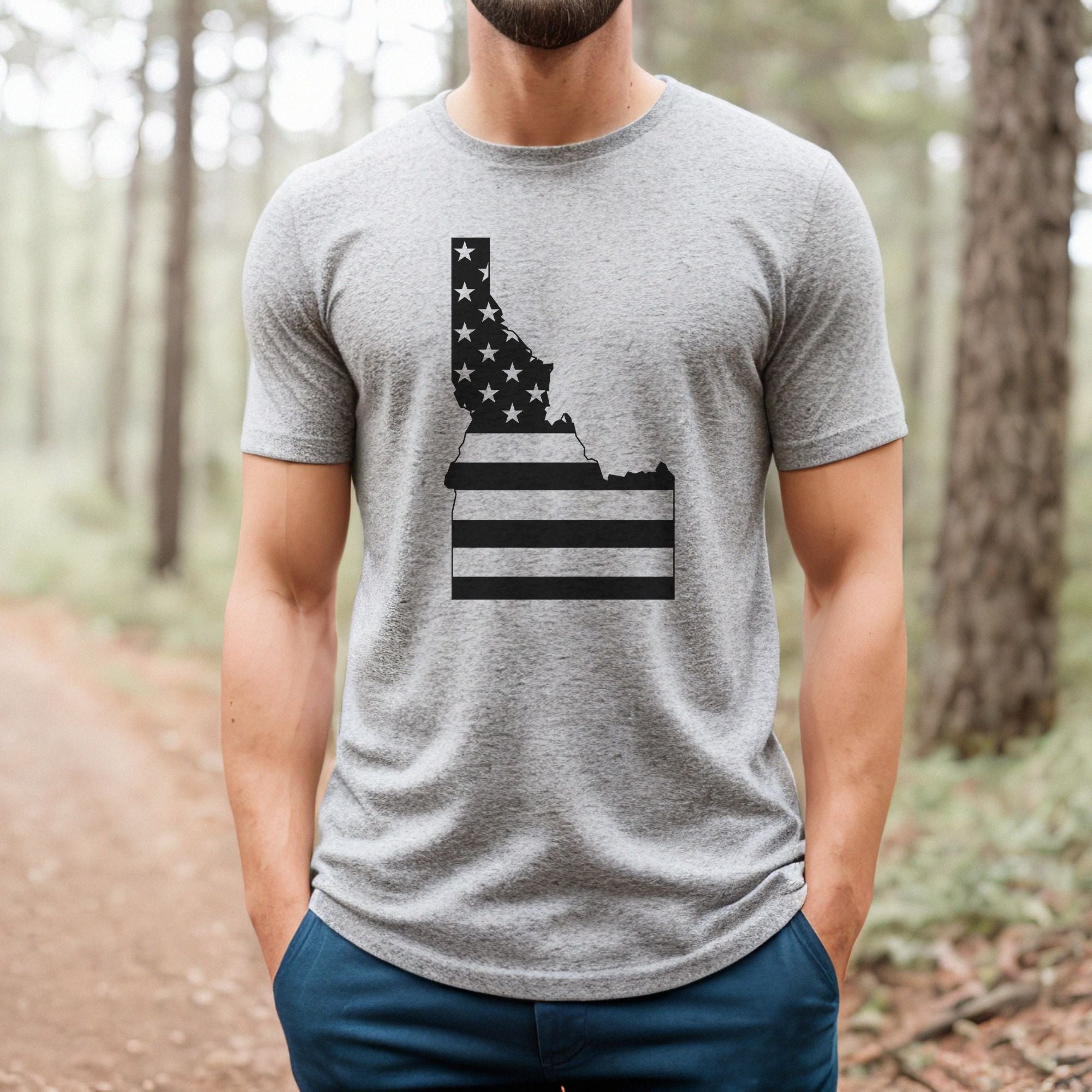 Idaho with American Flag Outline TShirt for Men *UNISEX FIT*-208 Tees Wholesale, Idaho