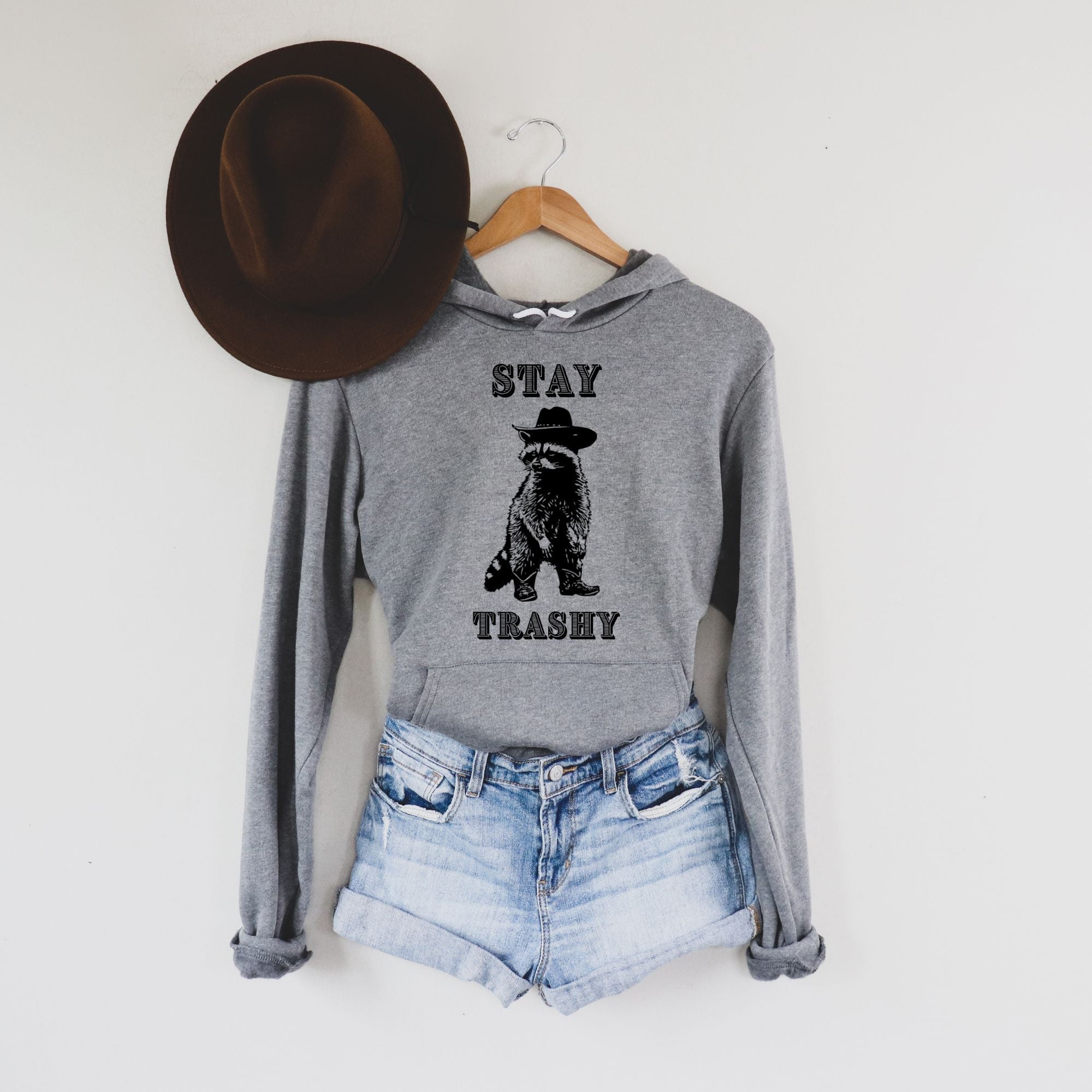 Stay Trashy Racoon Cowboy Bella Canvas Sweatshirt or Hoodie *Unisex Fit*-Sweatshirts-208 Tees Wholesale, Idaho