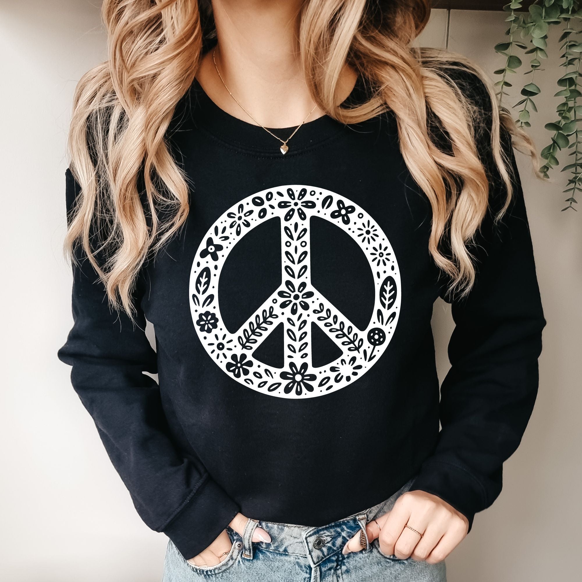 Floral Peace Sign Sweatshirt *UNISEX FIT*-Sweatshirts-208 Tees Wholesale, Idaho