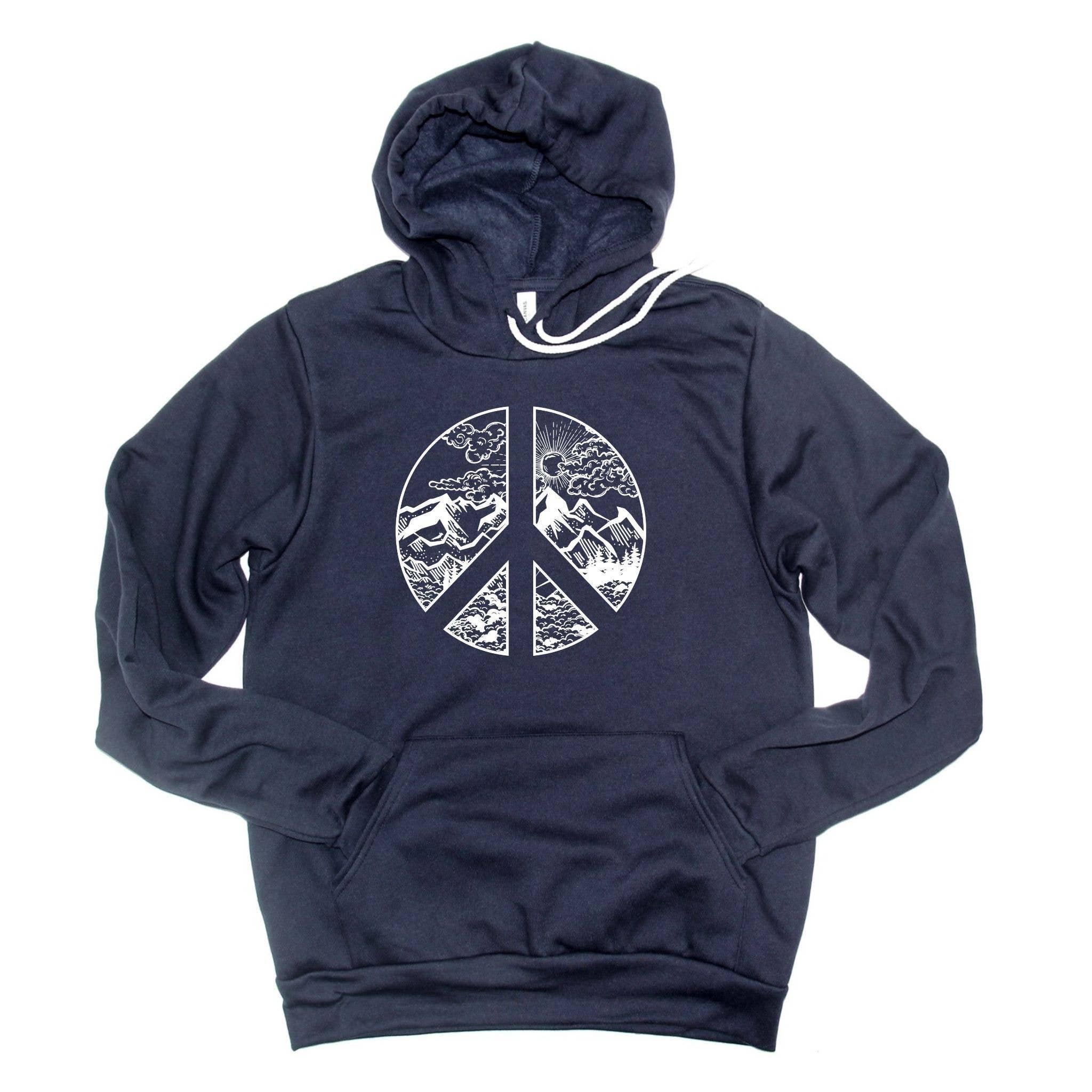 WHOLESALE Peace Sign Mountain Hoodie Sweatshirt | SOO Soft 002-Sweatshirts-208 Tees Wholesale, Idaho
