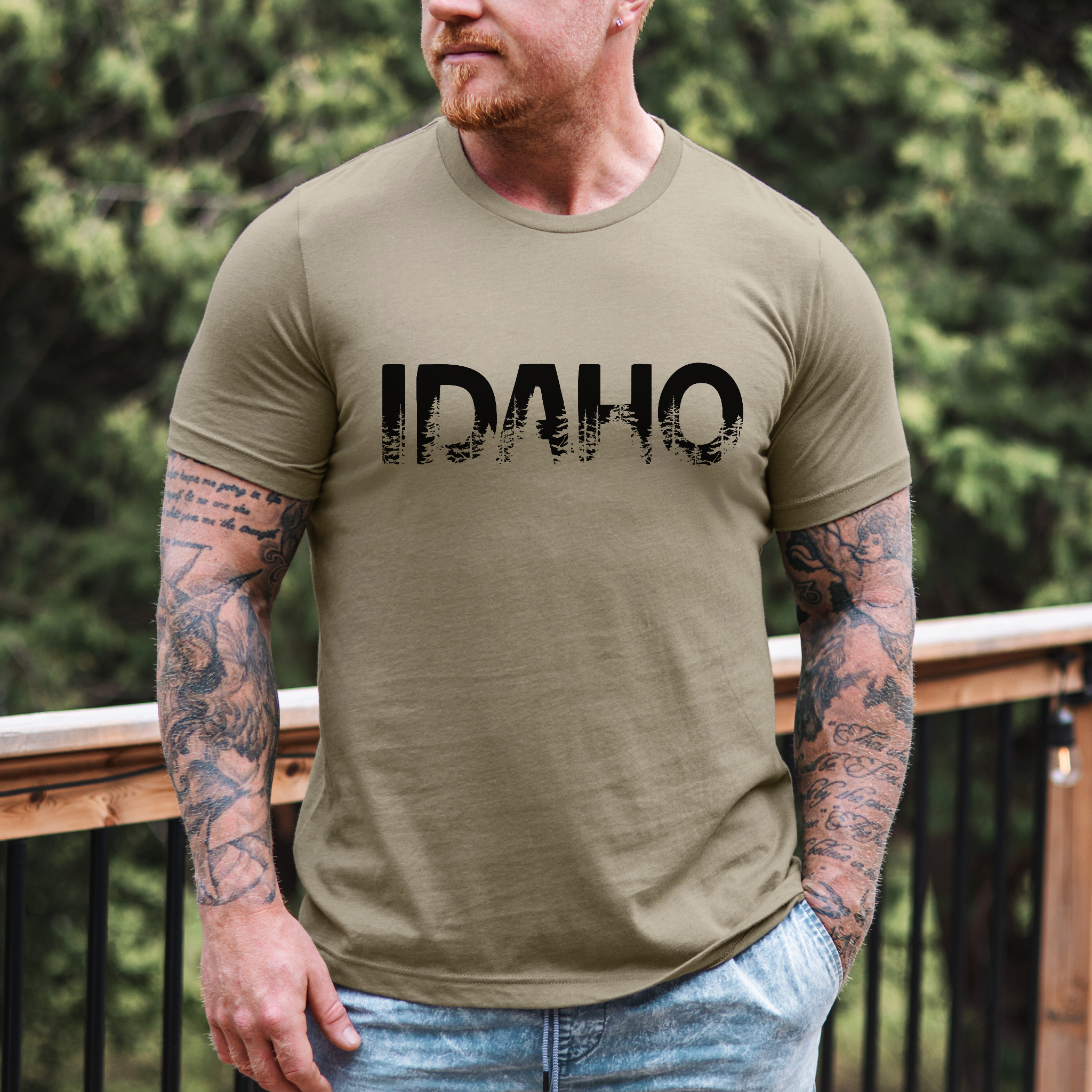 Idaho Pine Trees Graphic Tee Long Sleeve 261B-Graphic Tees-208 Tees Wholesale, Idaho