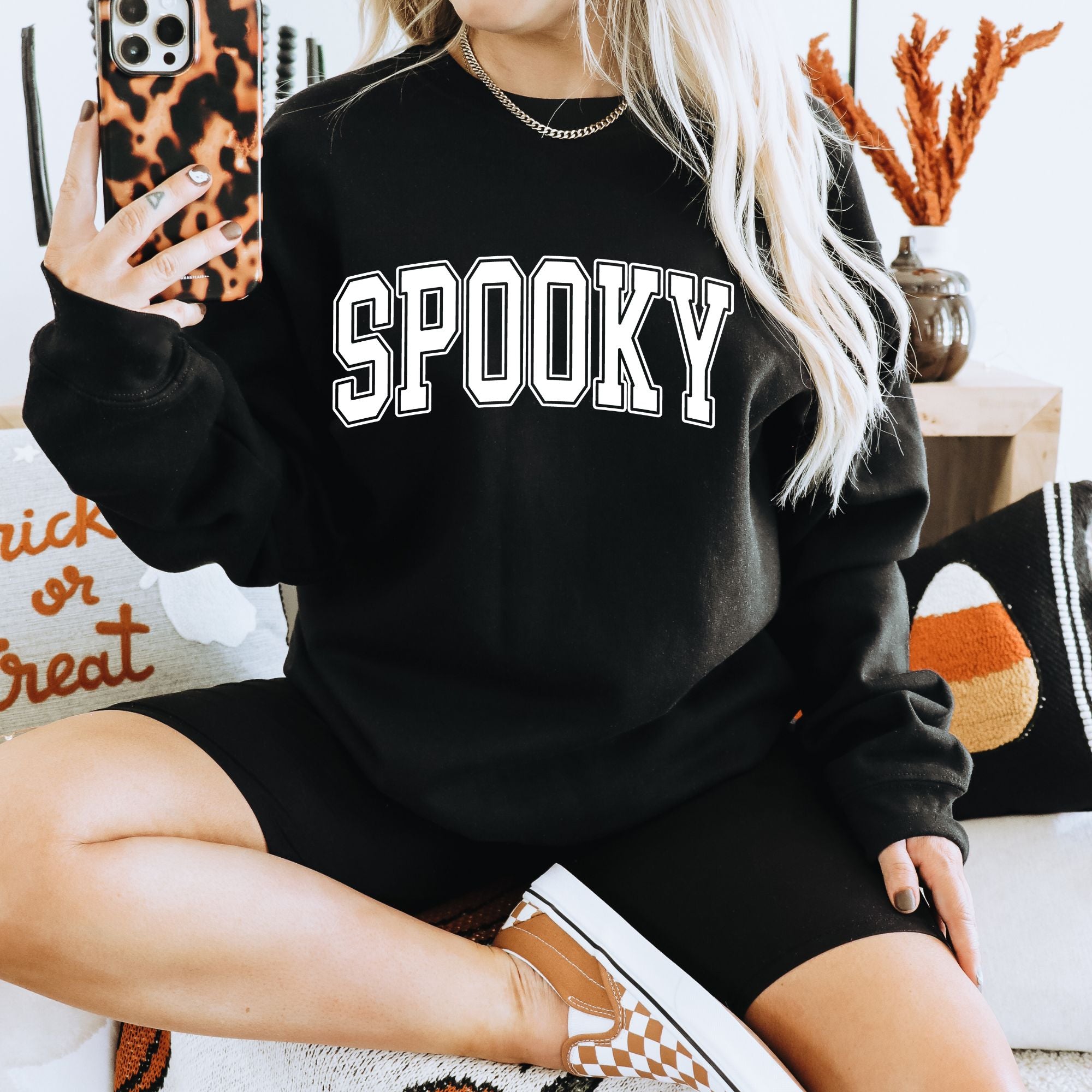 Simple Spooky Hoodie or Crewneck for Halloween *UNISEX FIT*-Sweatshirts-208 Tees Wholesale, Idaho