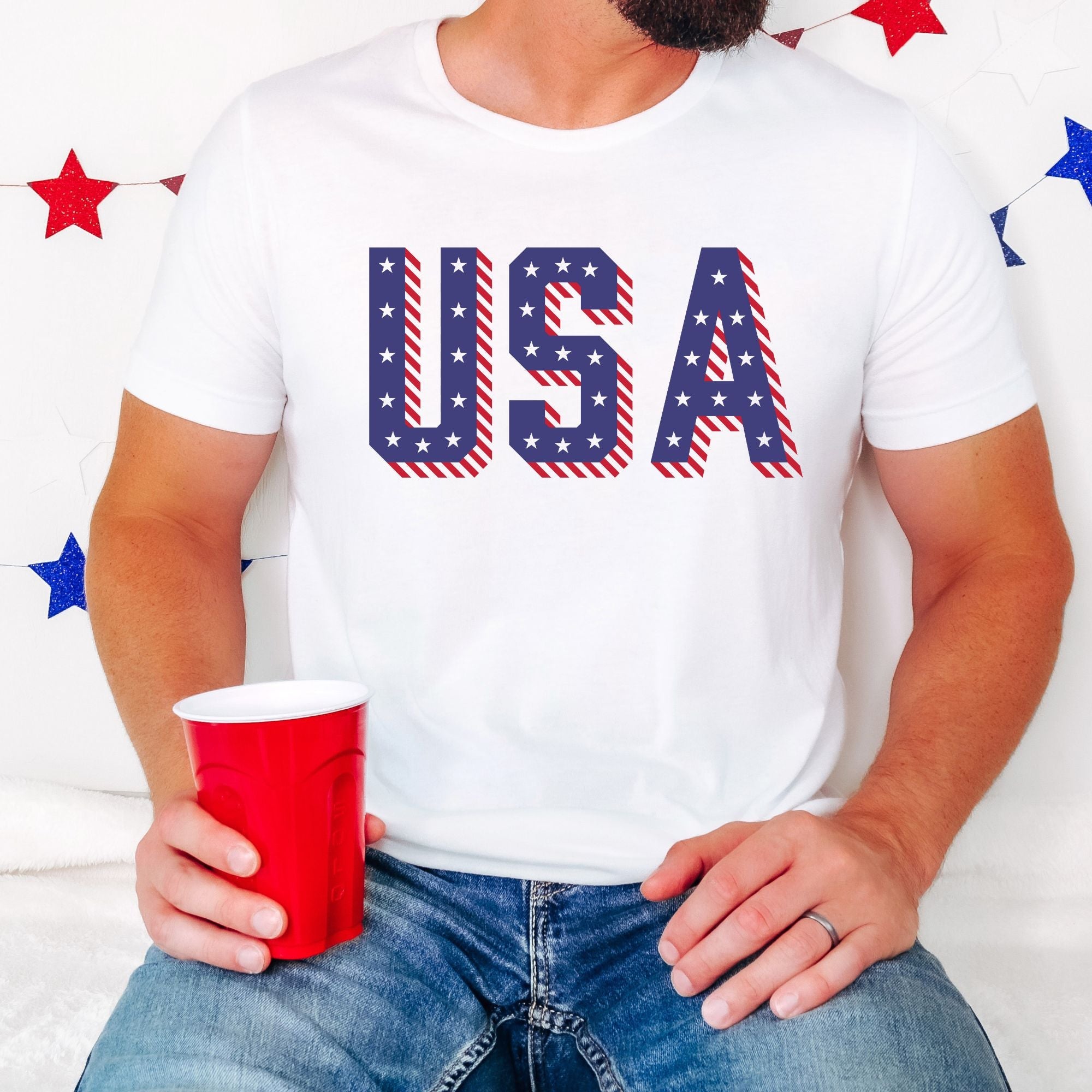 USA T Shirt for 4th Of July *UNISEX FIT*-Graphic Tees-208 Tees Wholesale, Idaho