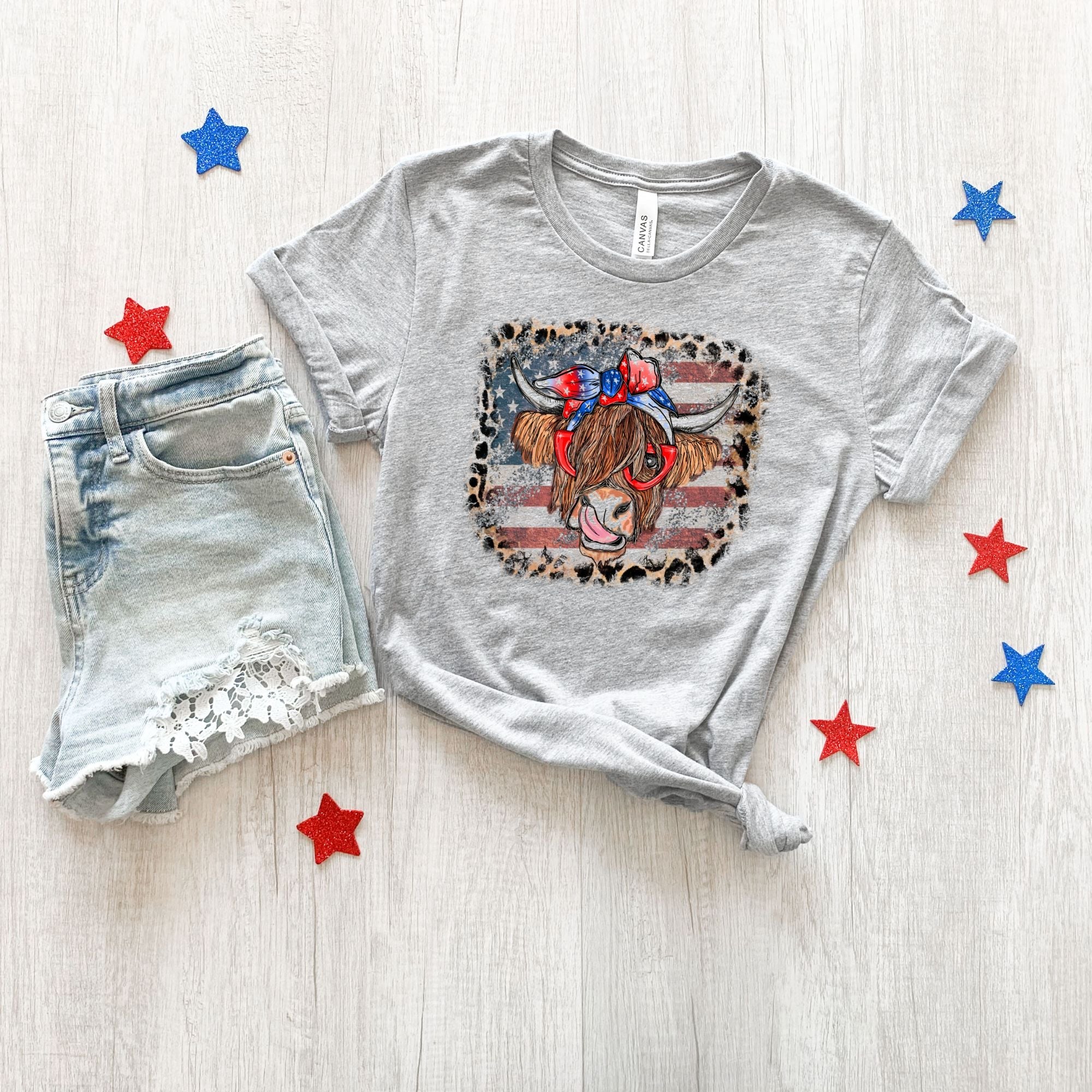 Patriotic Cow T Shirt for 4th Of July *UNISEX FIT*-Graphic Tees-208 Tees Wholesale, Idaho