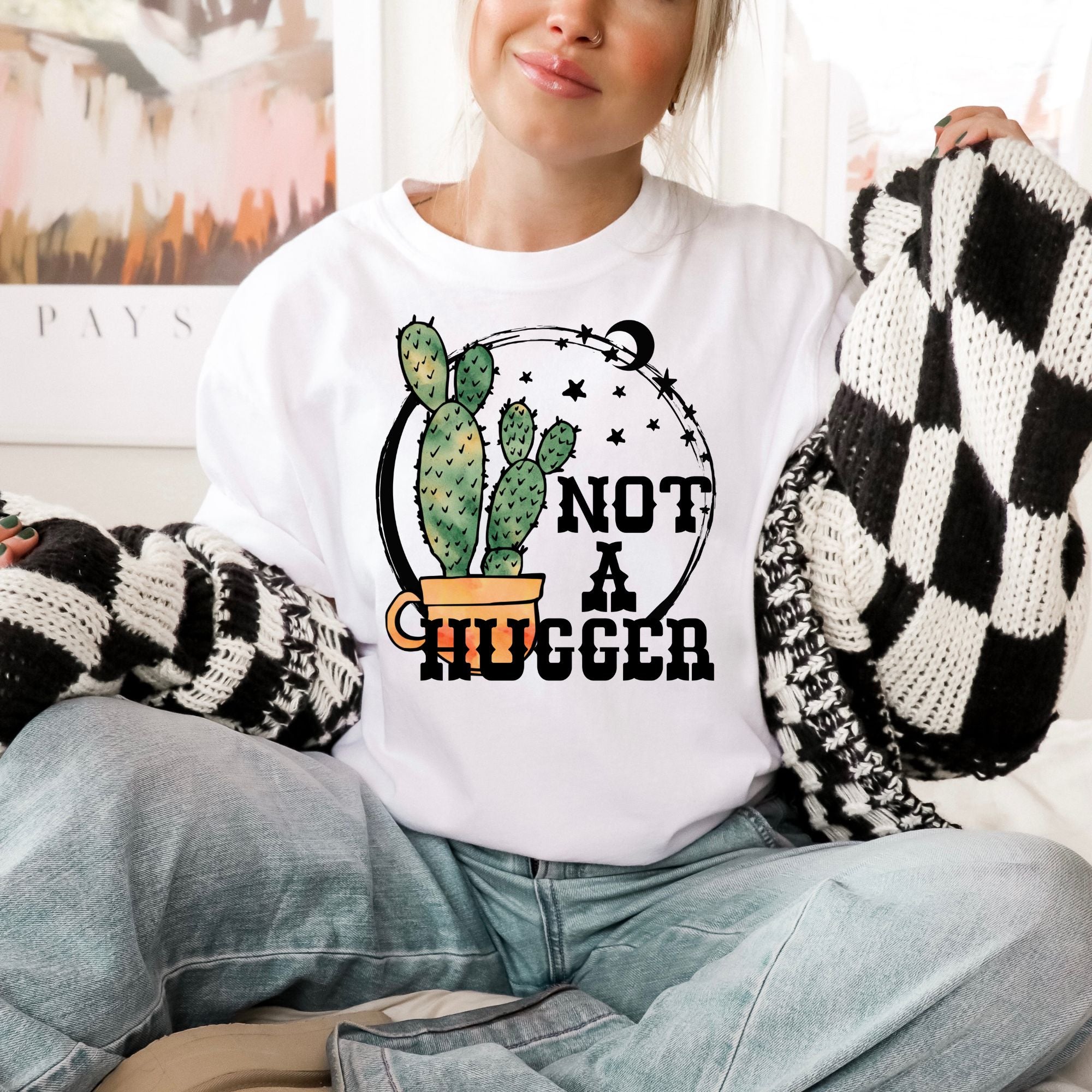 Not A Hugger Funny Cactus Graphic Tee *UNISEX FIT*-Graphic Tees-208 Tees Wholesale, Idaho