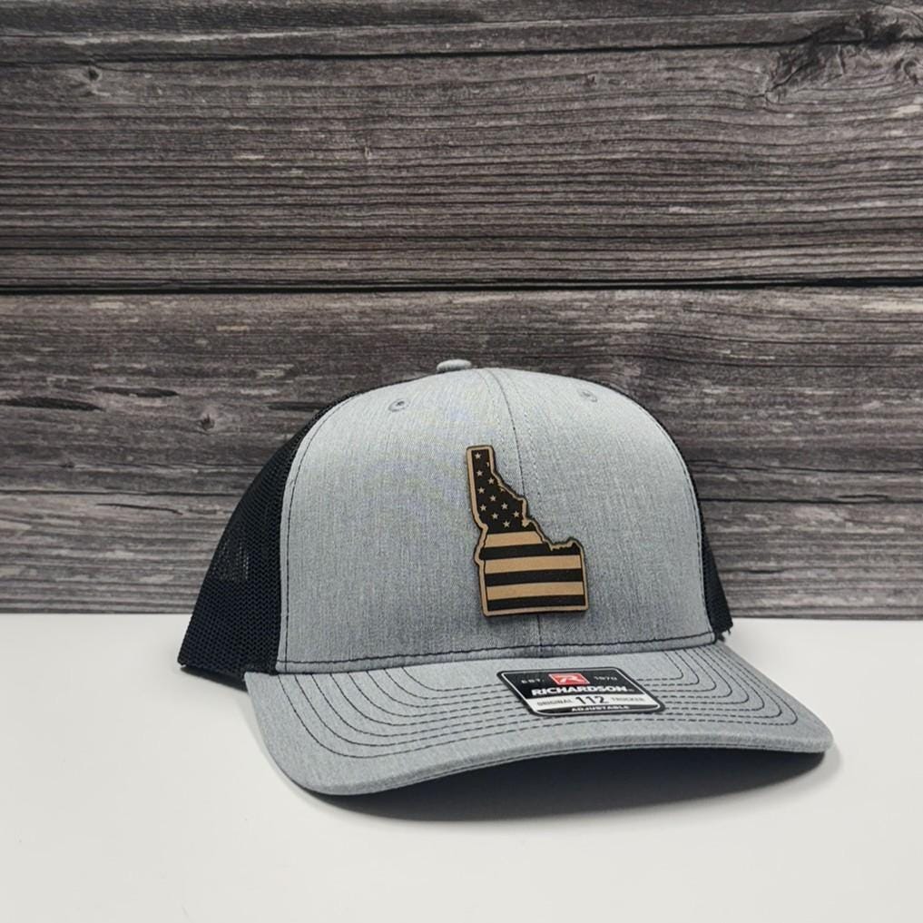 Idaho Flag Hat: Engraved Leather Patch, Snapback Trucker Cap-208 Tees Wholesale, Idaho
