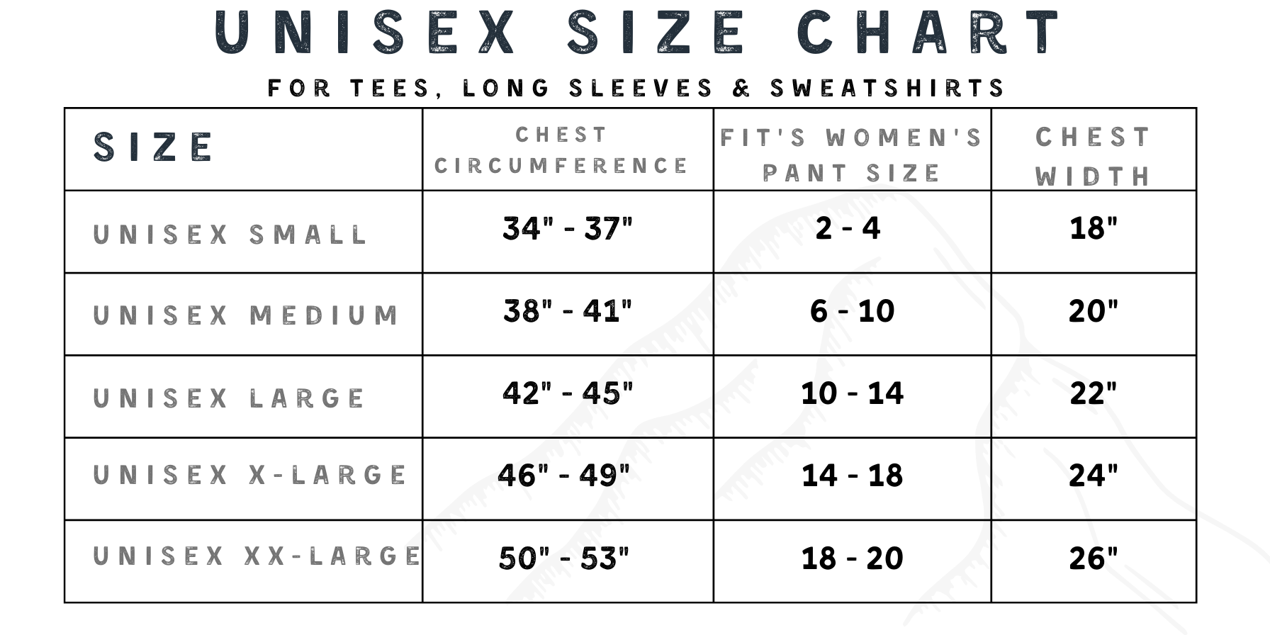 Unisex Size Chart | 208 Tees Wholesale | Open Pack Sizing, 6 per style minimum | Ship Nationwide
