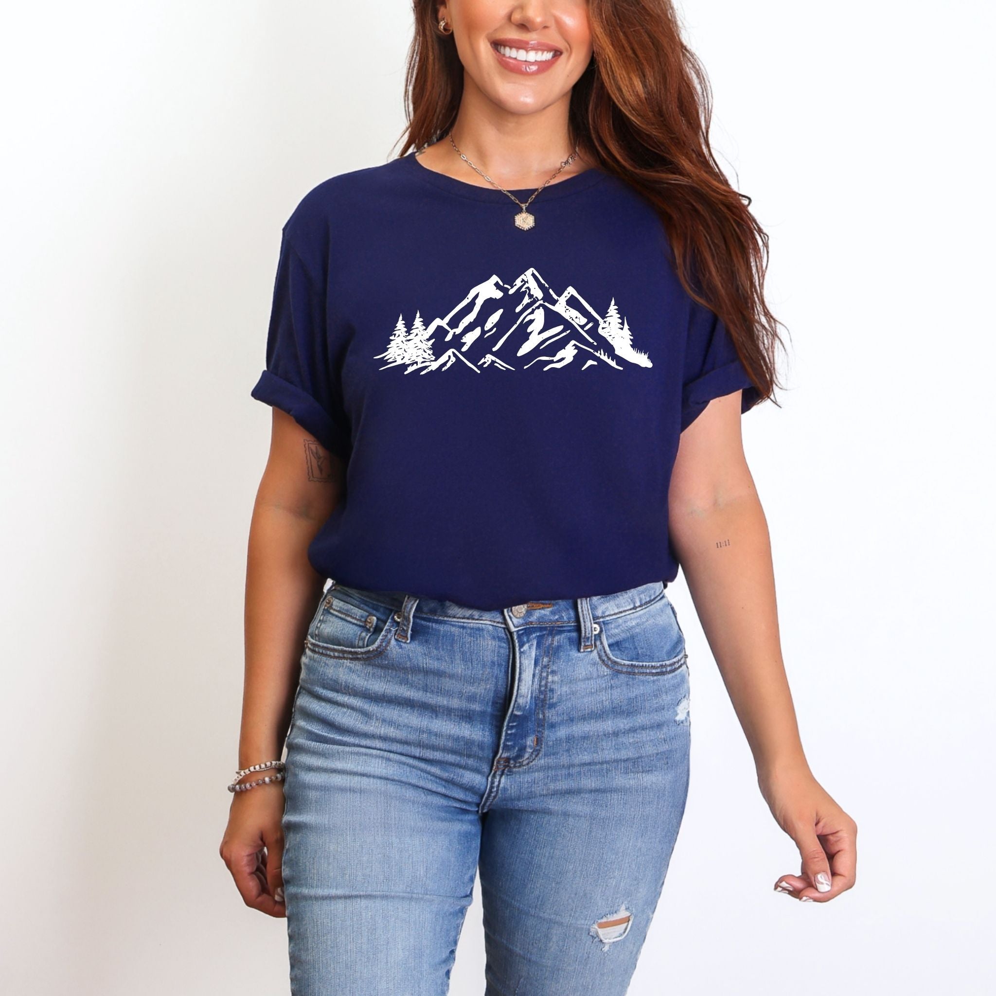 Simple Mountain Scene Graphic TeeCrewneck 007 nowrds-Graphic Tees-208 Tees Wholesale, Idaho