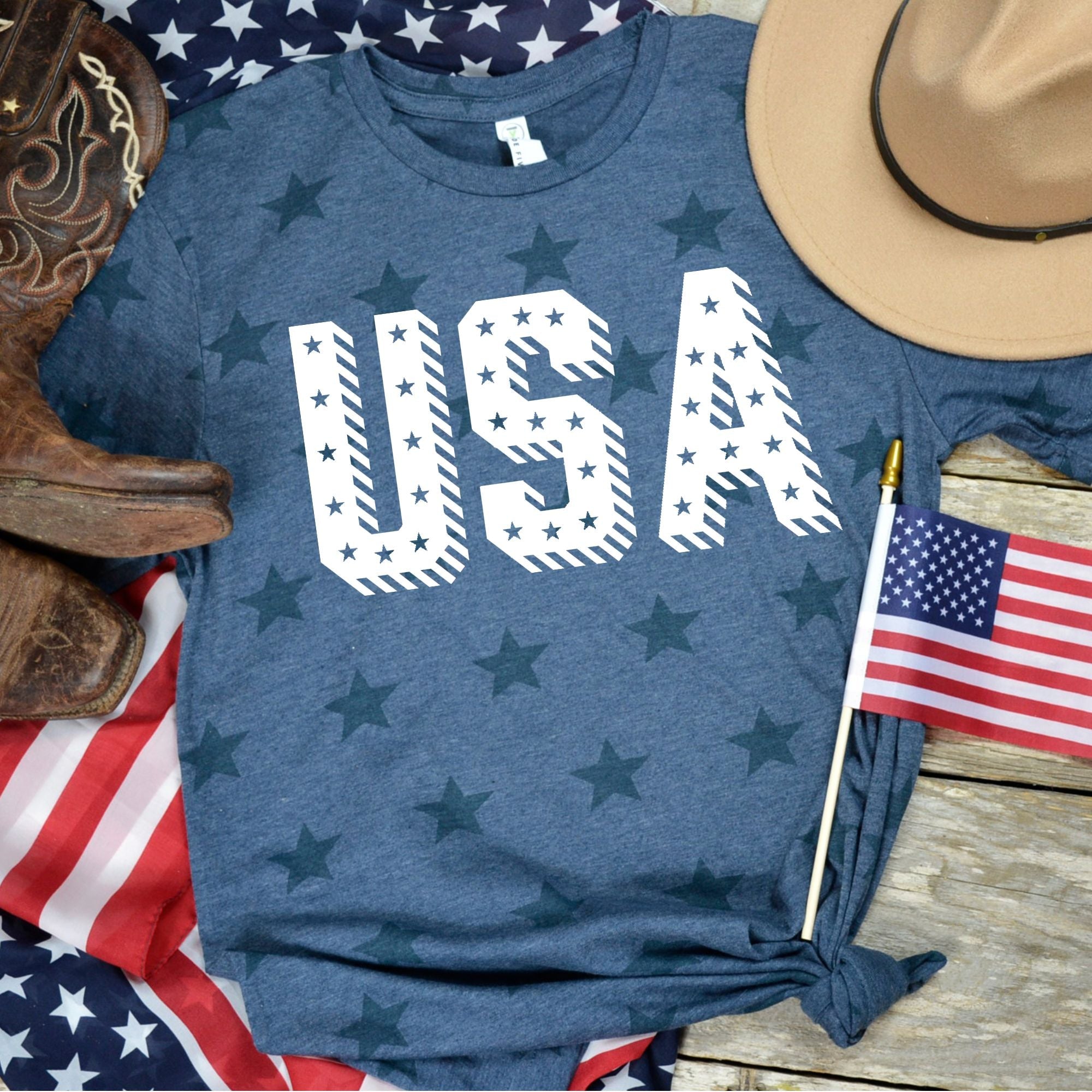 USA Stars 4th Of July *UNISEX FIT*-Graphic Tees-208 Tees Wholesale, Idaho