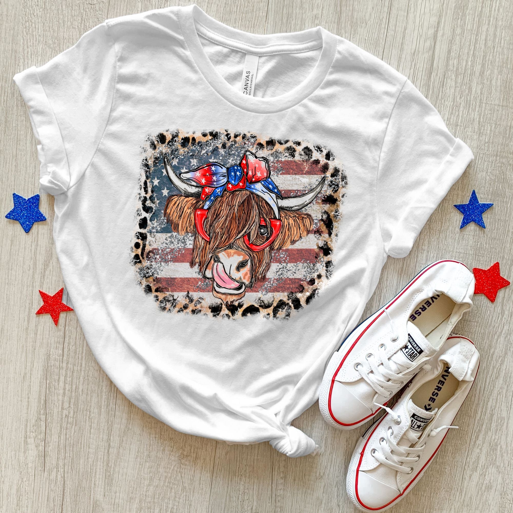 Patriotic Cow T Shirt for 4th Of July *UNISEX FIT*-Graphic Tees-208 Tees Wholesale, Idaho