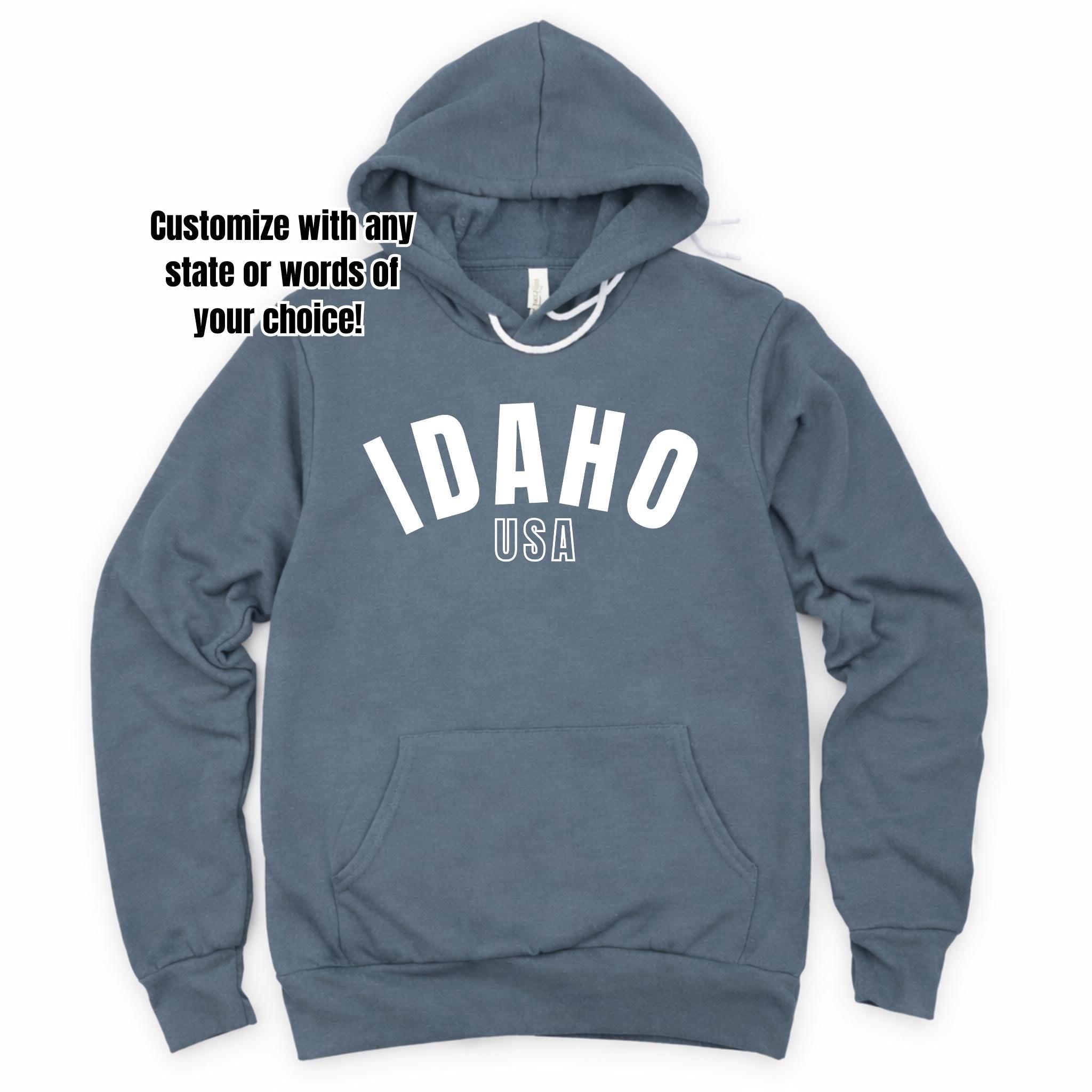 WHOLESALE Custom State Crewneck Sweatshirt | Hoodie 287 (White Ink)-Sweatshirts-208 Tees Wholesale, Idaho