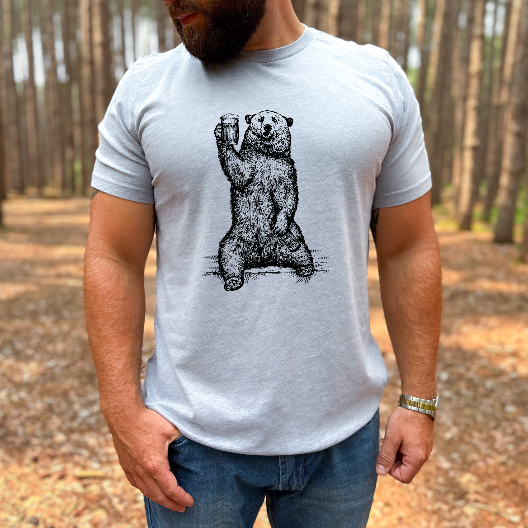 Beer Loving Bear Graphic Tee Long Sleeve-Graphic Tees-208 Tees Wholesale, Idaho