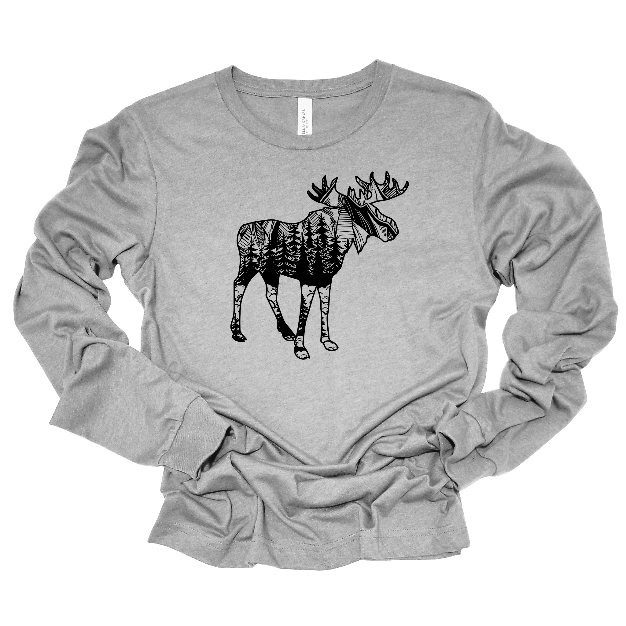 Moose Outline Forest Graphic Tee Long Sleeve 024-Graphic Tees-208 Tees Wholesale, Idaho