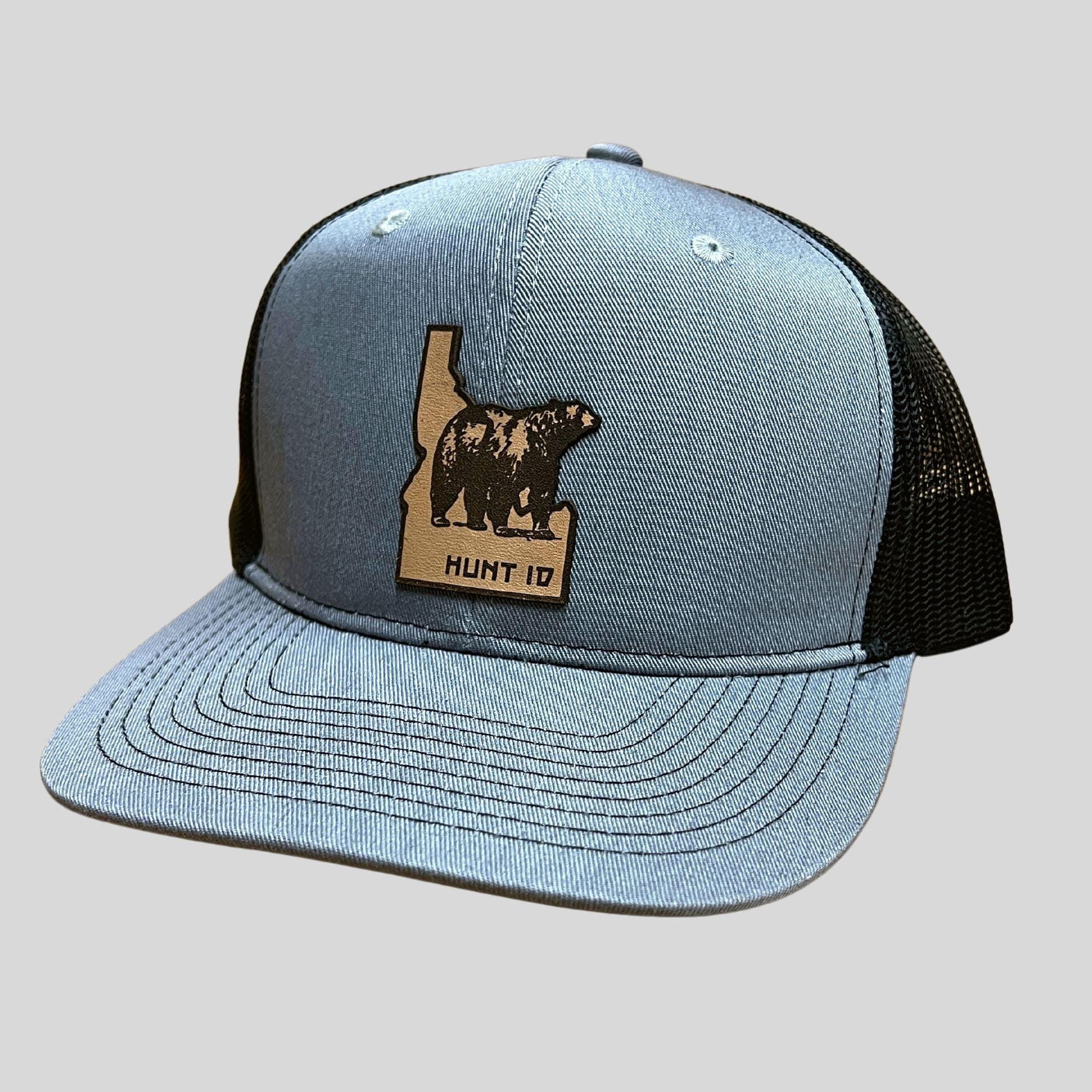 Bear Hunt Hat: Idaho Leather Patch - Structured Trucker Snapback, Breathable Mesh, Outdoor Hunting Essential-208 Tees Wholesale, Idaho