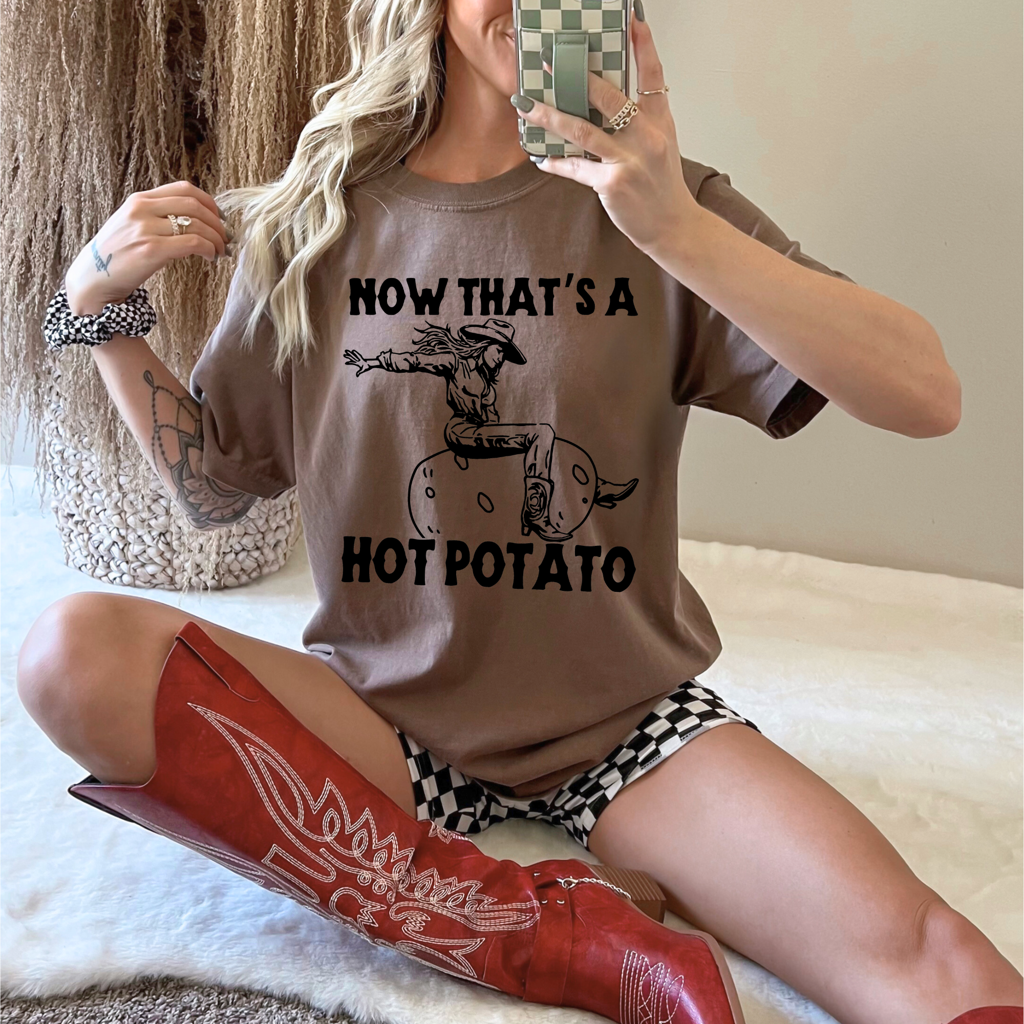 Hot Potato Cowgirl Graphic Tee Long Sleeve 086-Graphic Tees-208 Tees Wholesale, Idaho