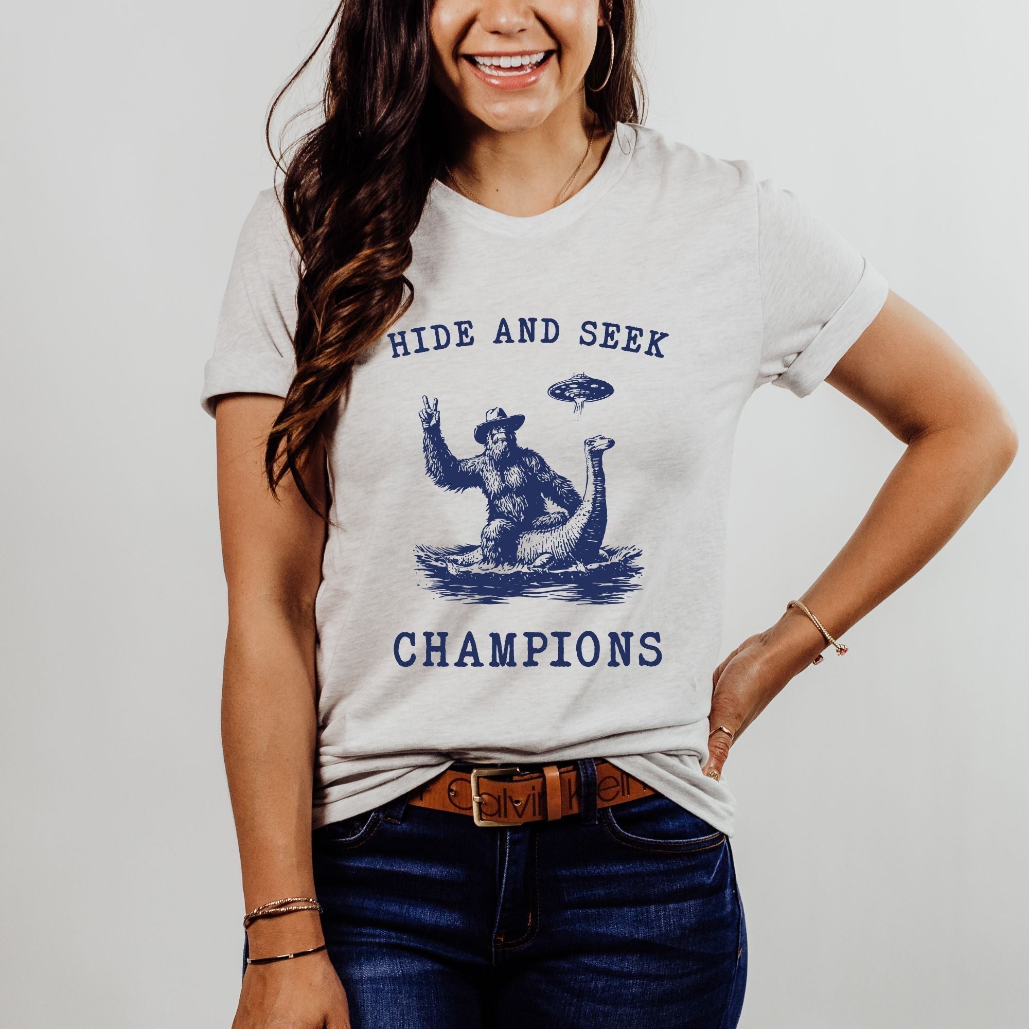 Hide and Seek Champs Bigfoot & Nessie Graphic Tee | Long Sleeve | Crewneck Sweatshirt | Hoodie 263-Graphic Tees-208 Tees Wholesale, Idaho