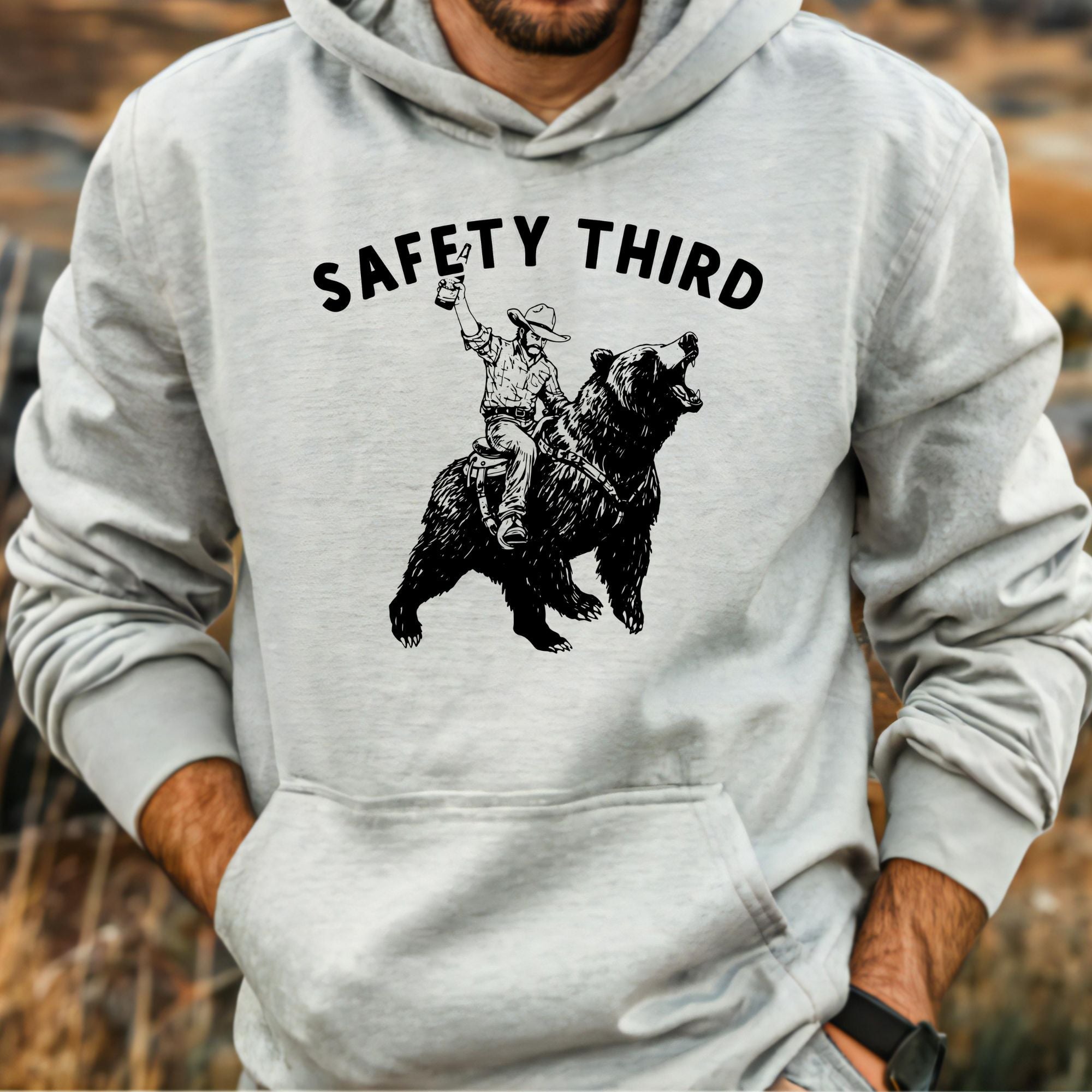 Hilarious Safety Third Bear Gildan Crewneck or Hoodie Sweatshirt *UNISEX FIT*-Sweatshirts-208 Tees Wholesale, Idaho