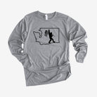 Bigfoot With Flag In Washington Long Sleeve *UNISEX FIT*-Long Sleeves-208 Tees Wholesale, Idaho