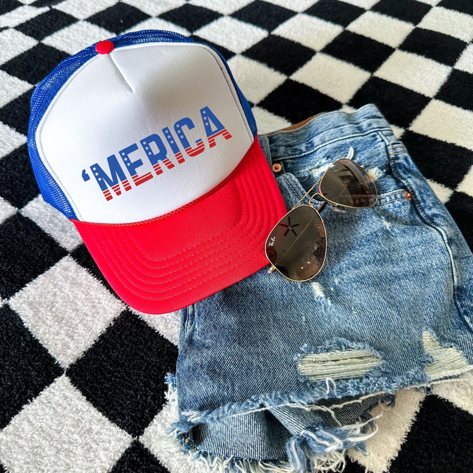 'Merica 4th of July Trucker Hat-Hats-208 Tees Wholesale, Idaho