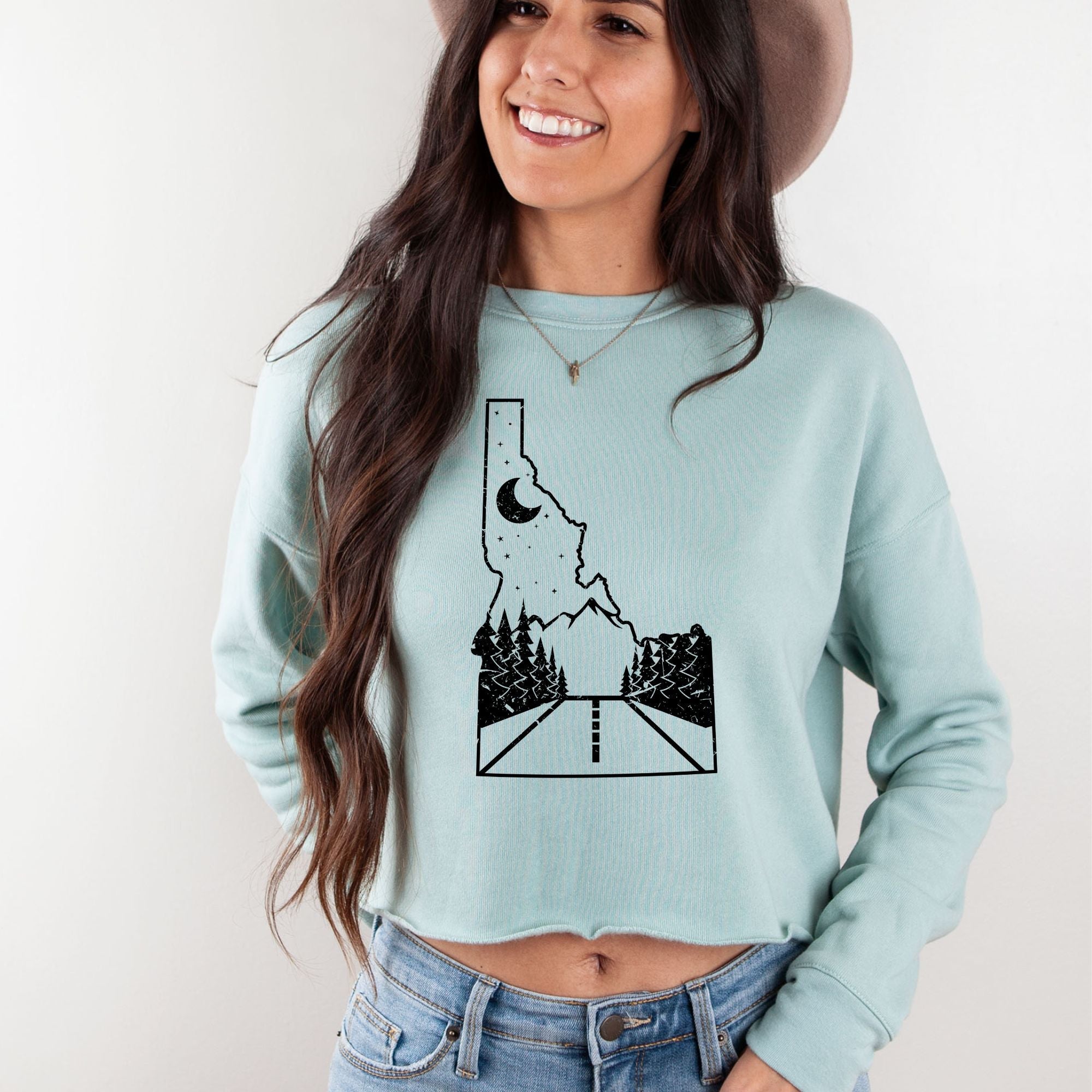 Idaho Highway Bella Canvas Cropped Sweatshirt or Crop Hoodie *Women's Crop Fit*-208 Tees Wholesale, Idaho