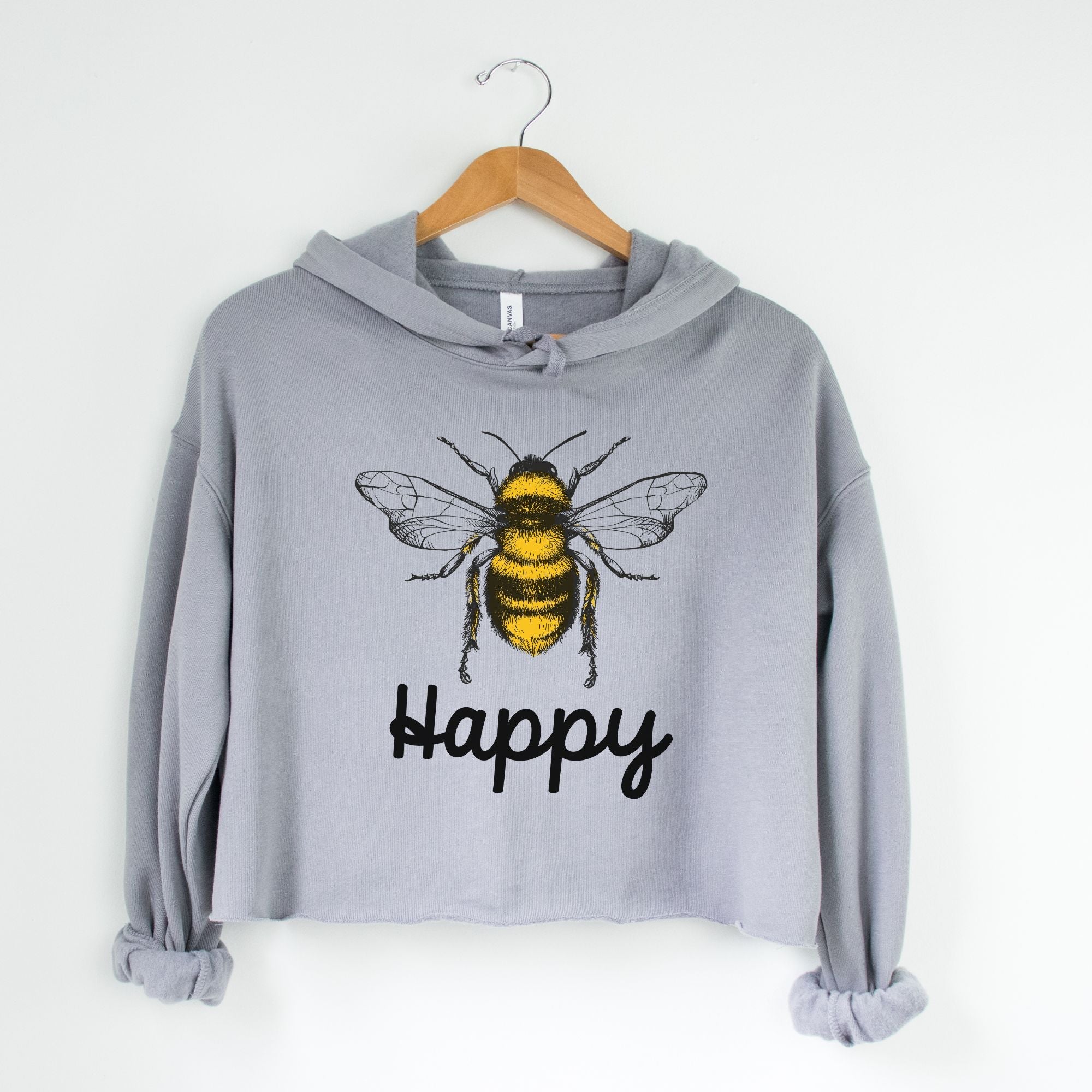 Bee Happy Bella Canvas Cropped Sweatshirt or Crop Hoodie *Women's Crop Fit*-208 Tees Wholesale, Idaho