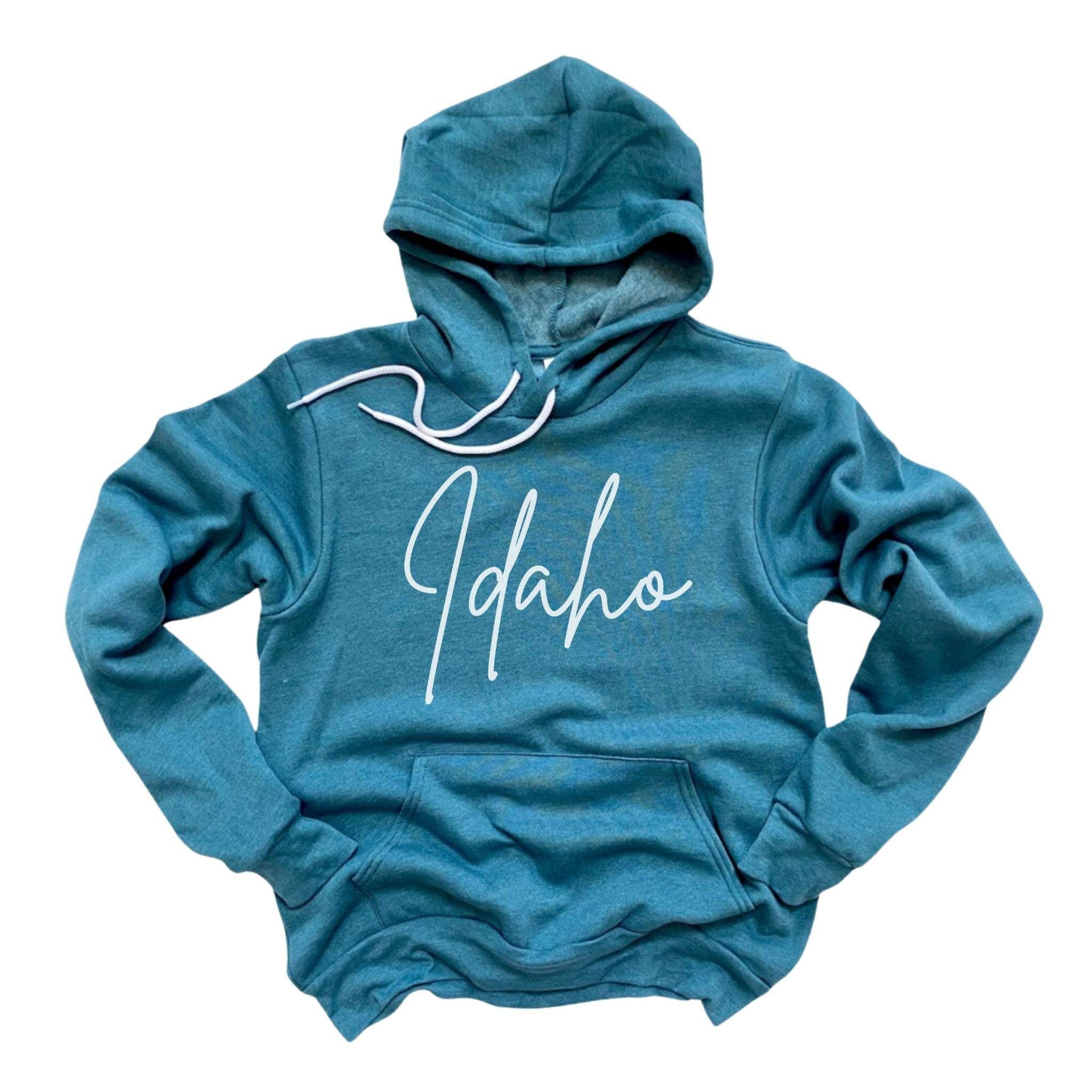 WHOLESALE Idaho Cursive Hoodie Sweatshirt | Crewneck SOO SOFT 004-Sweatshirts-208 Tees Wholesale, Idaho