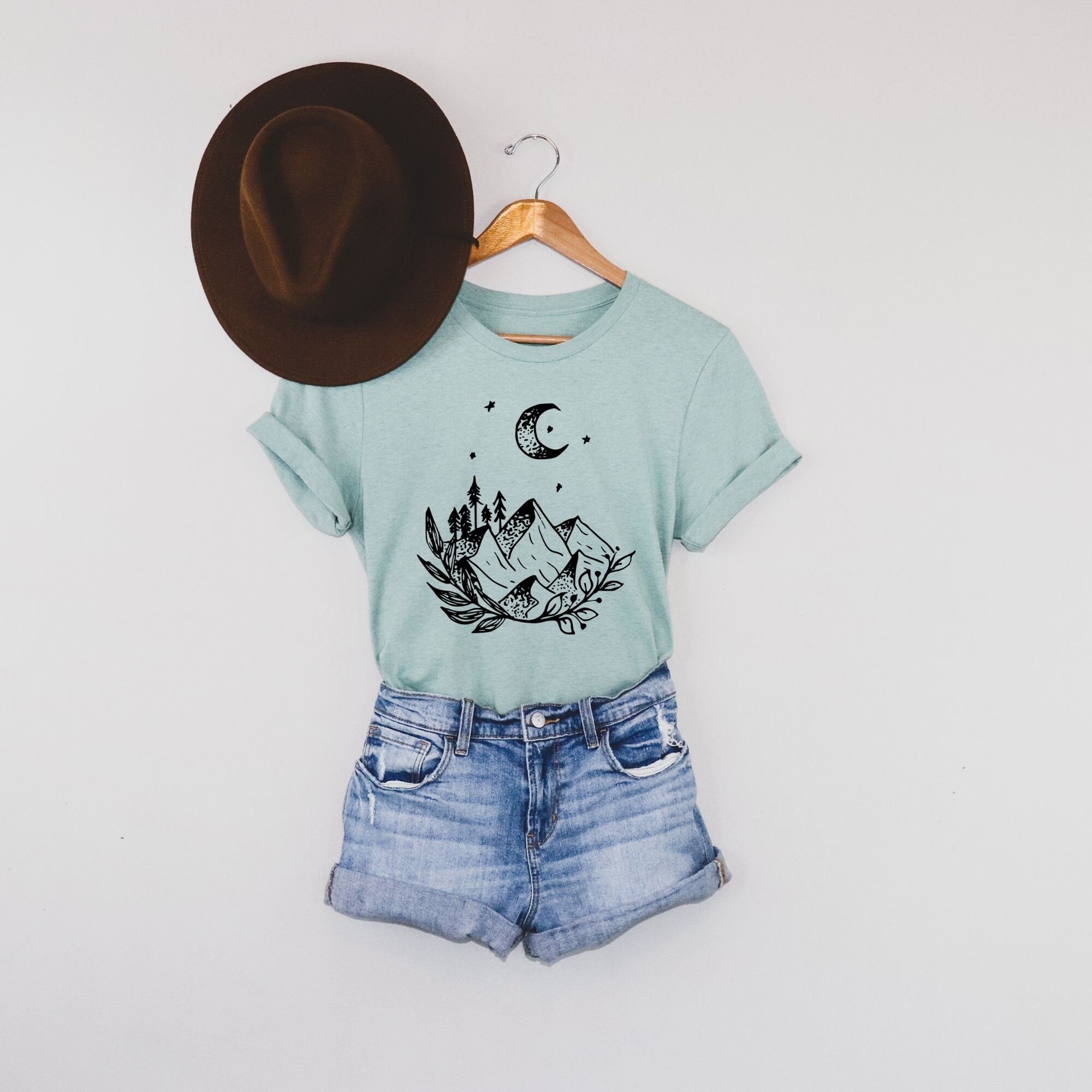 Starry Mountain Night Graphic Tee Long Sleeve 104-Graphic Tees-208 Tees Wholesale, Idaho