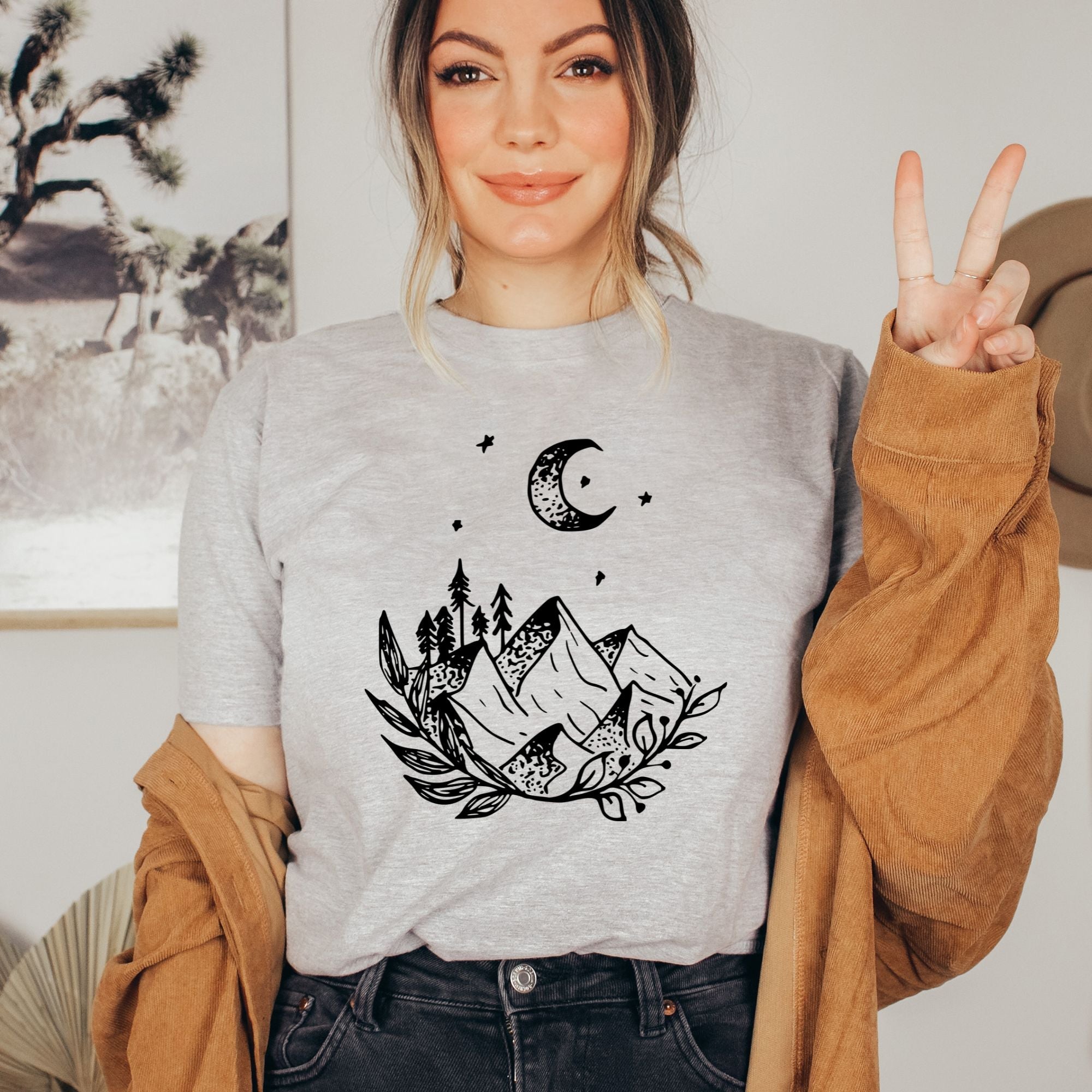 Starry Mountain Night Graphic Tee Long Sleeve 104-Graphic Tees-208 Tees Wholesale, Idaho
