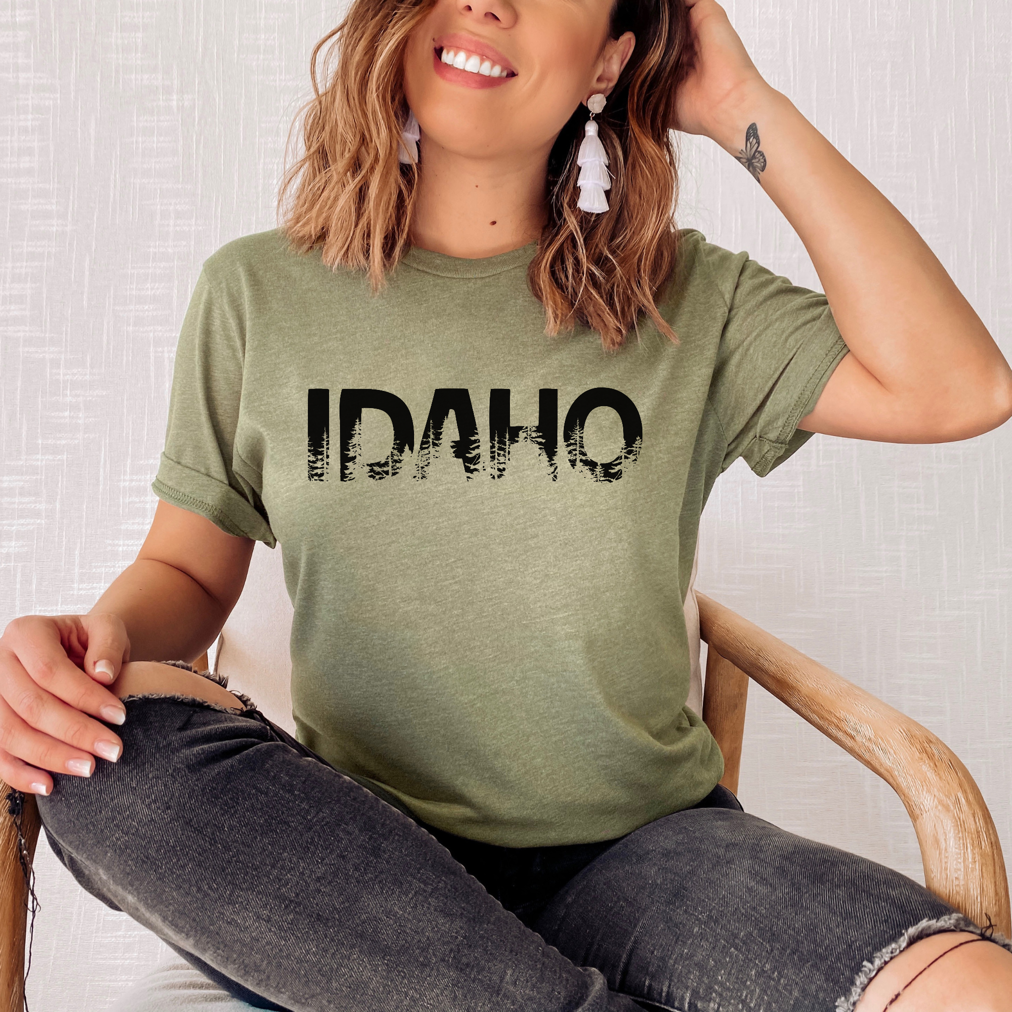 Idaho Pine Trees Graphic Tee Long Sleeve 261B-Graphic Tees-208 Tees Wholesale, Idaho