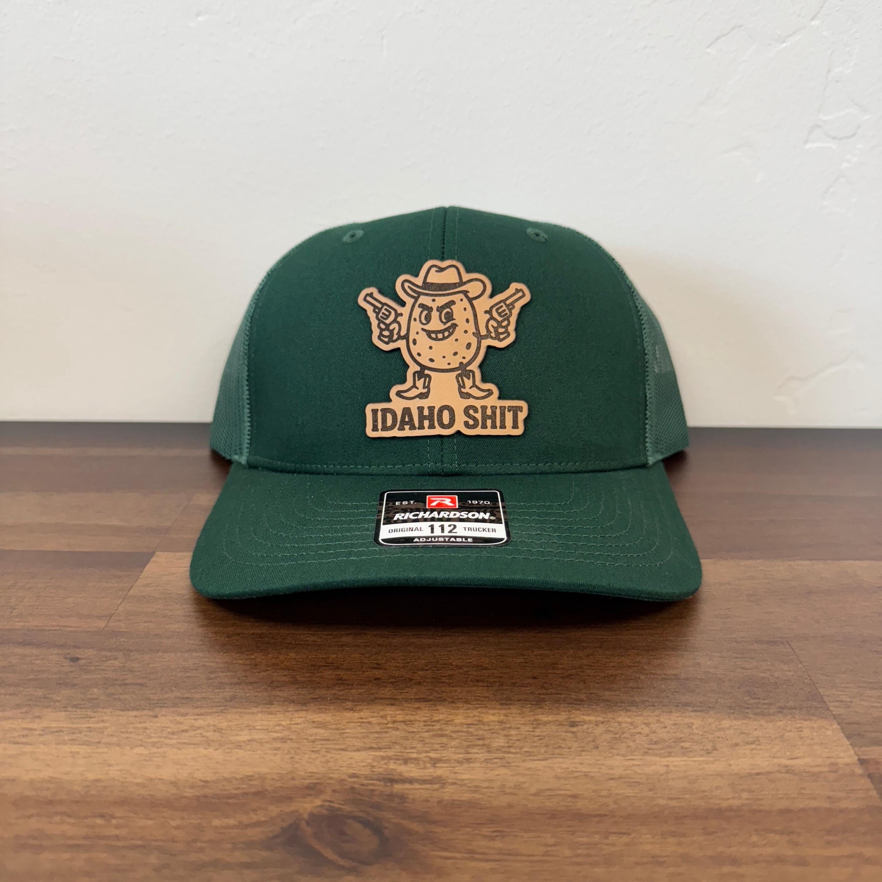 Idaho Shit Potato Pistols Leather Patch Hat - Breathable Mesh, Adjustable Fit-208 Tees Wholesale, Idaho