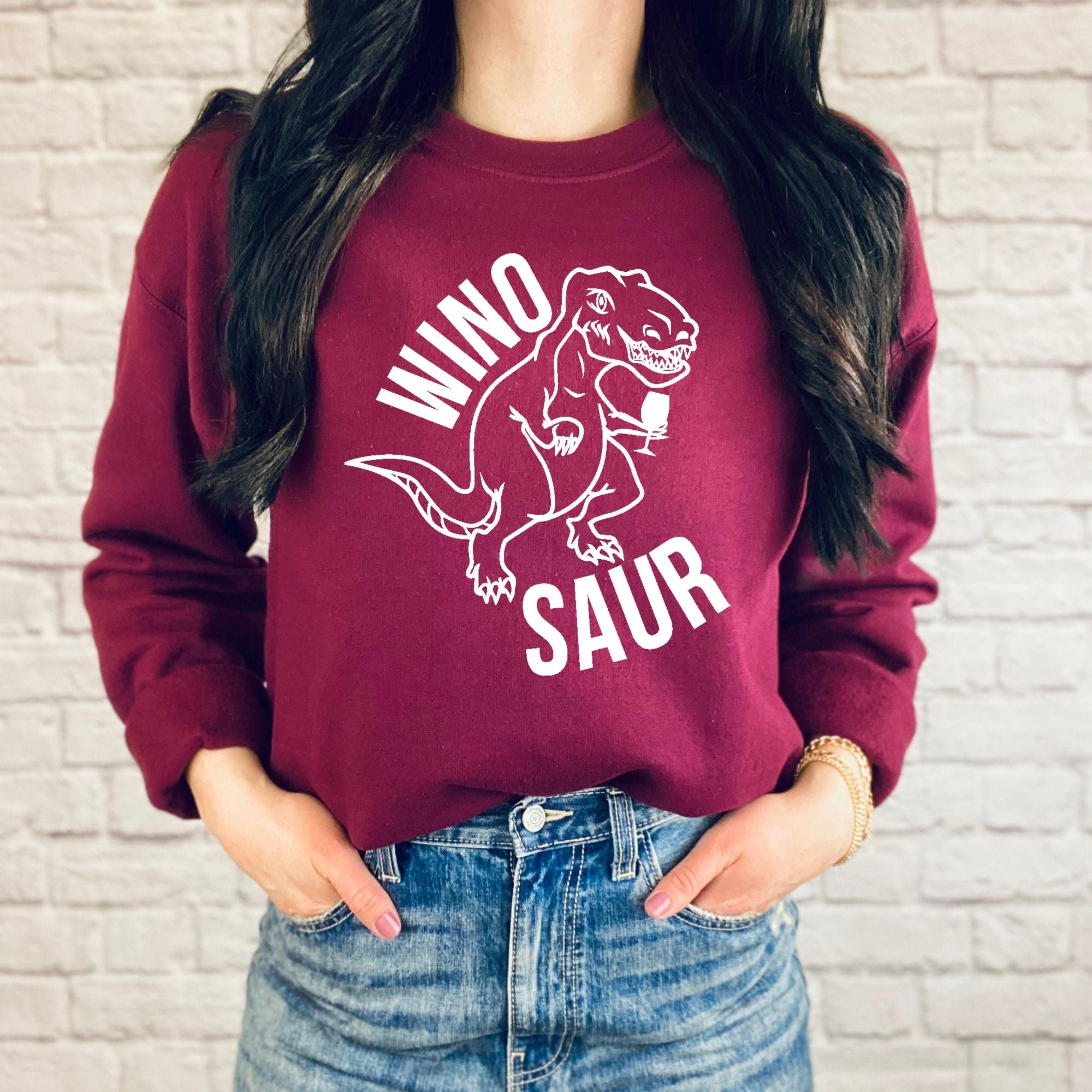 Winosaur Sweatshirt - Funny Wine Hoodie for Mom *UNISEX FIT*-Sweatshirts-208 Tees Wholesale, Idaho