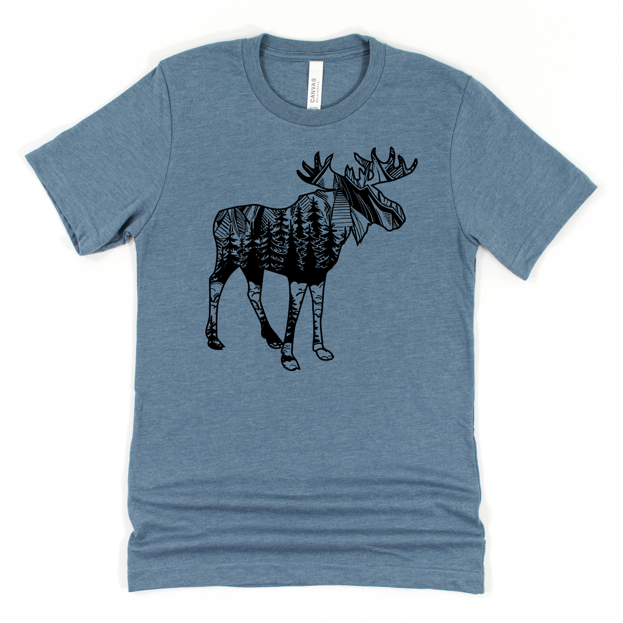 Moose Outline Forest Graphic Tee Long Sleeve 024-Graphic Tees-208 Tees Wholesale, Idaho