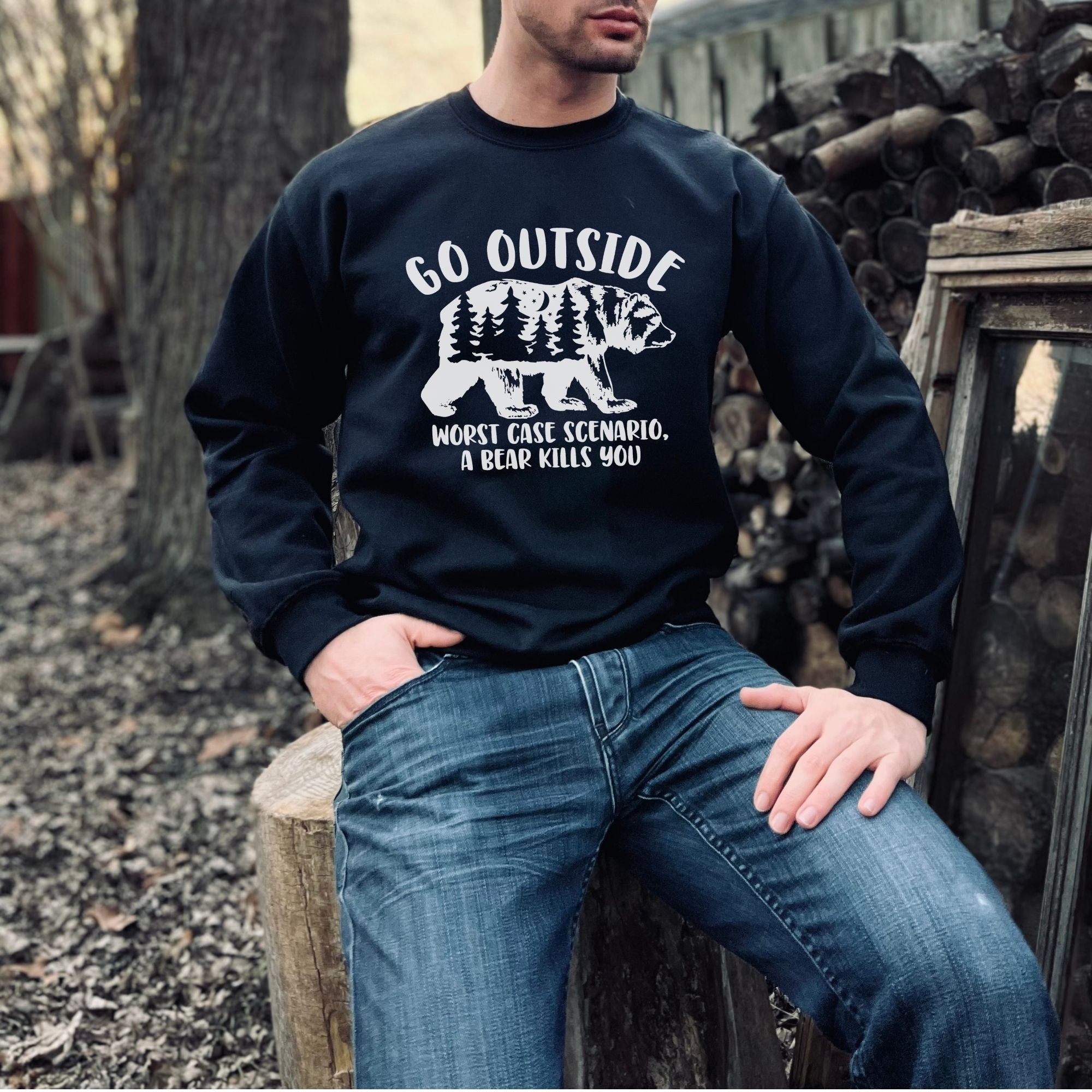 Hilarious Bear Sweatshirt - Go Outside Gildan Hoodie or Crewneck *UNISEX FIT*-Sweatshirts-208 Tees Wholesale, Idaho