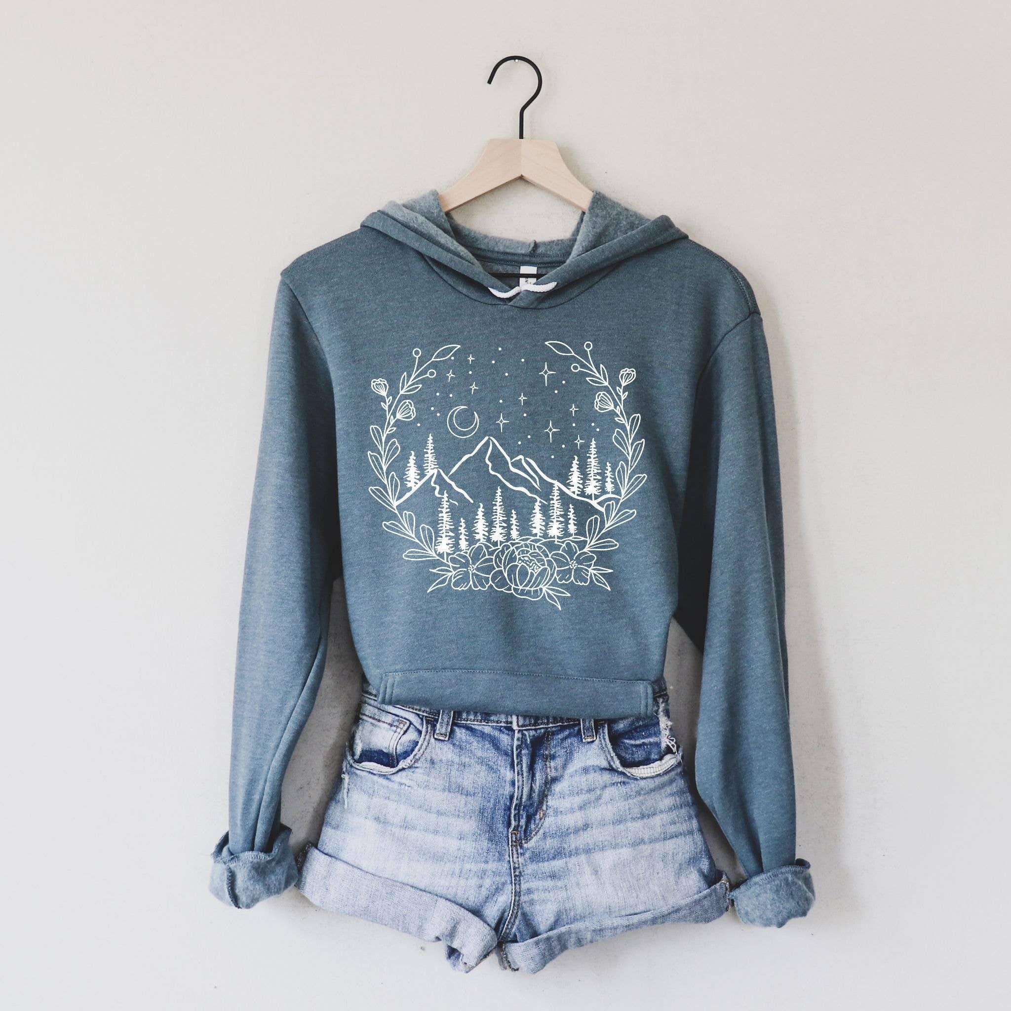WHOLESALE Floral Mountain Scene Hoodie Sweatshirt | Crewneck 011-Sweatshirts-208 Tees Wholesale, Idaho