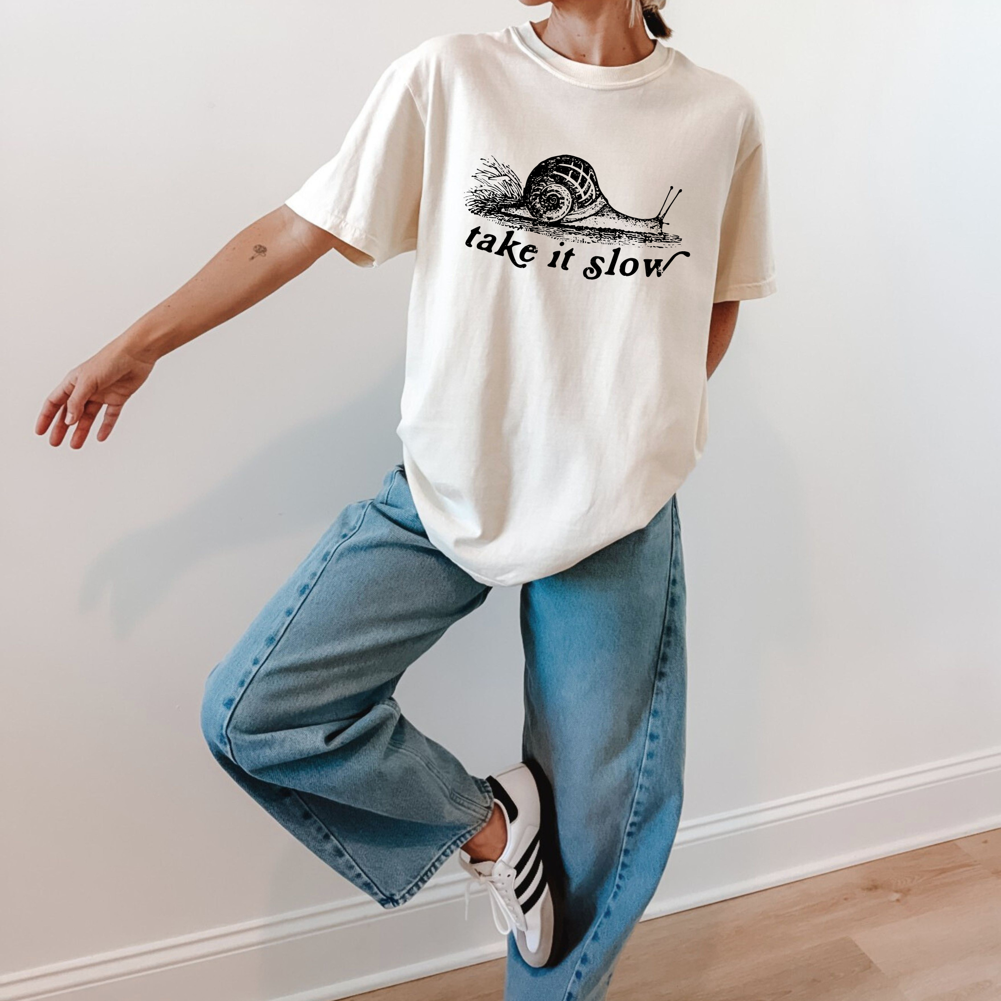 Take It Slow Snail Graphic Tee Long Sleeve 309-Graphic Tees-208 Tees Wholesale, Idaho