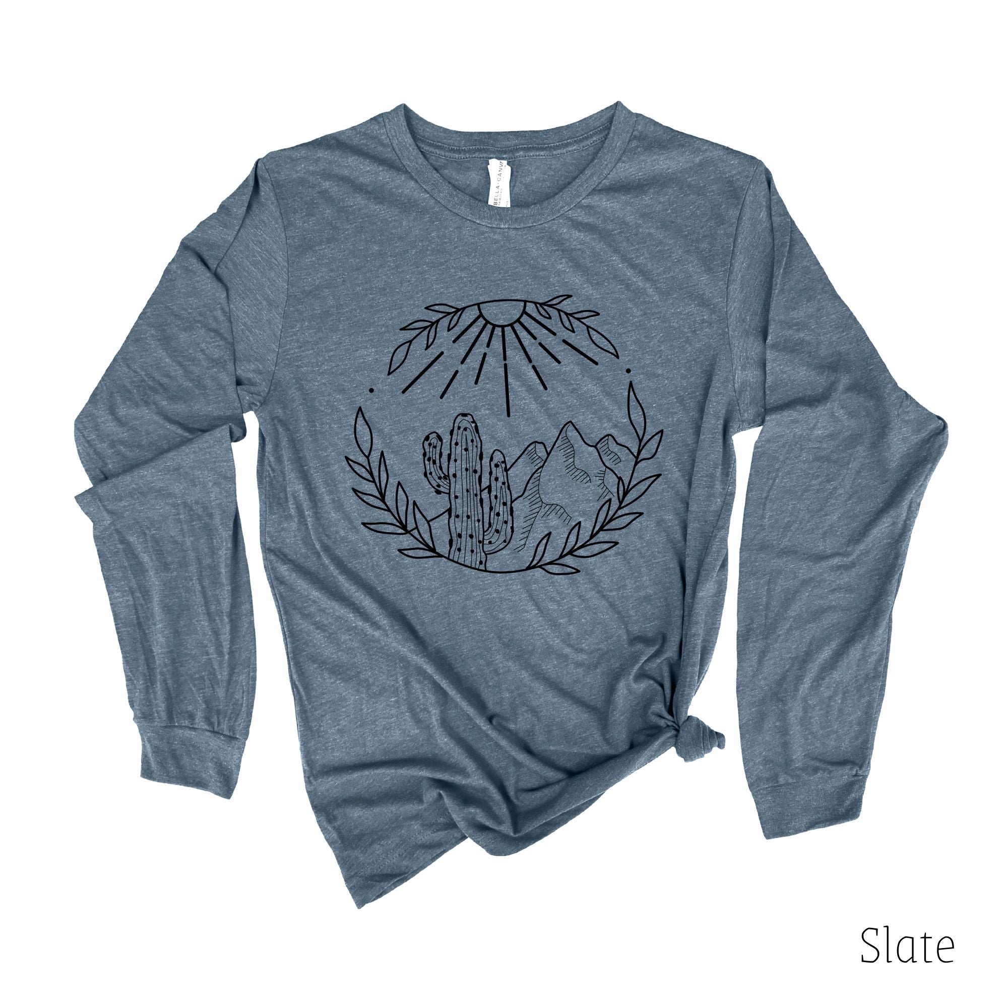 Cactus Long Sleeve Shirt, Cute Desert Long Sleeve T Shirt, Long Sleeve Shirts for Women, Wanderlust Shirt, Gift for Her, Gift for Wife *UNISEX FIT*-Long Sleeves-208 Tees Wholesale, Idaho