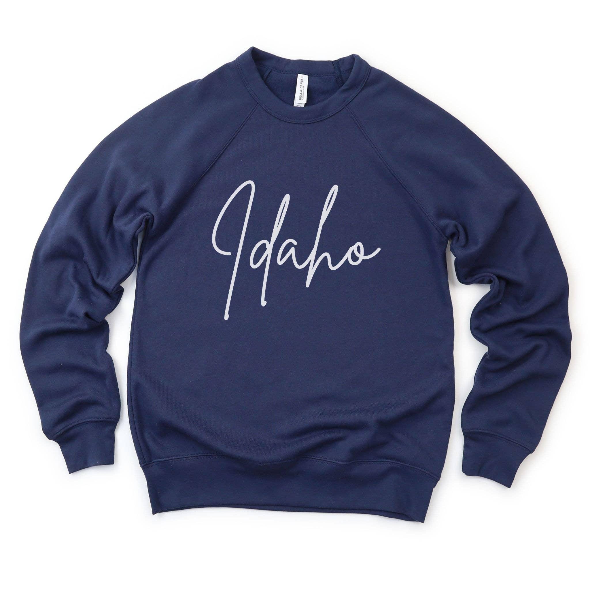 WHOLESALE Idaho Cursive Hoodie Sweatshirt | Crewneck SOO SOFT 004-Sweatshirts-208 Tees Wholesale, Idaho