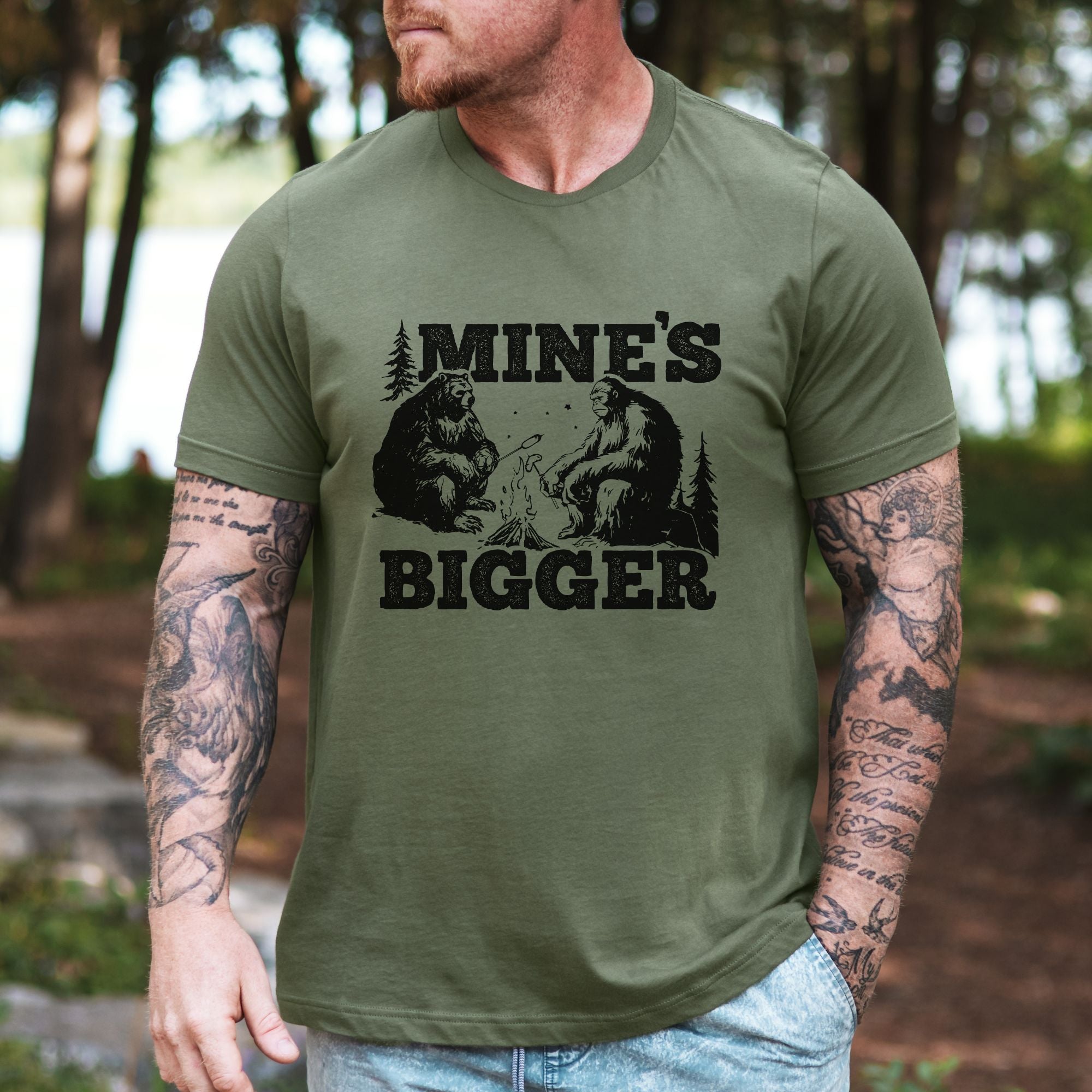 Mine’s Bigger Bear & Bigfoot Graphic Tee Long Sleeve 291-Graphic Tees-208 Tees Wholesale, Idaho