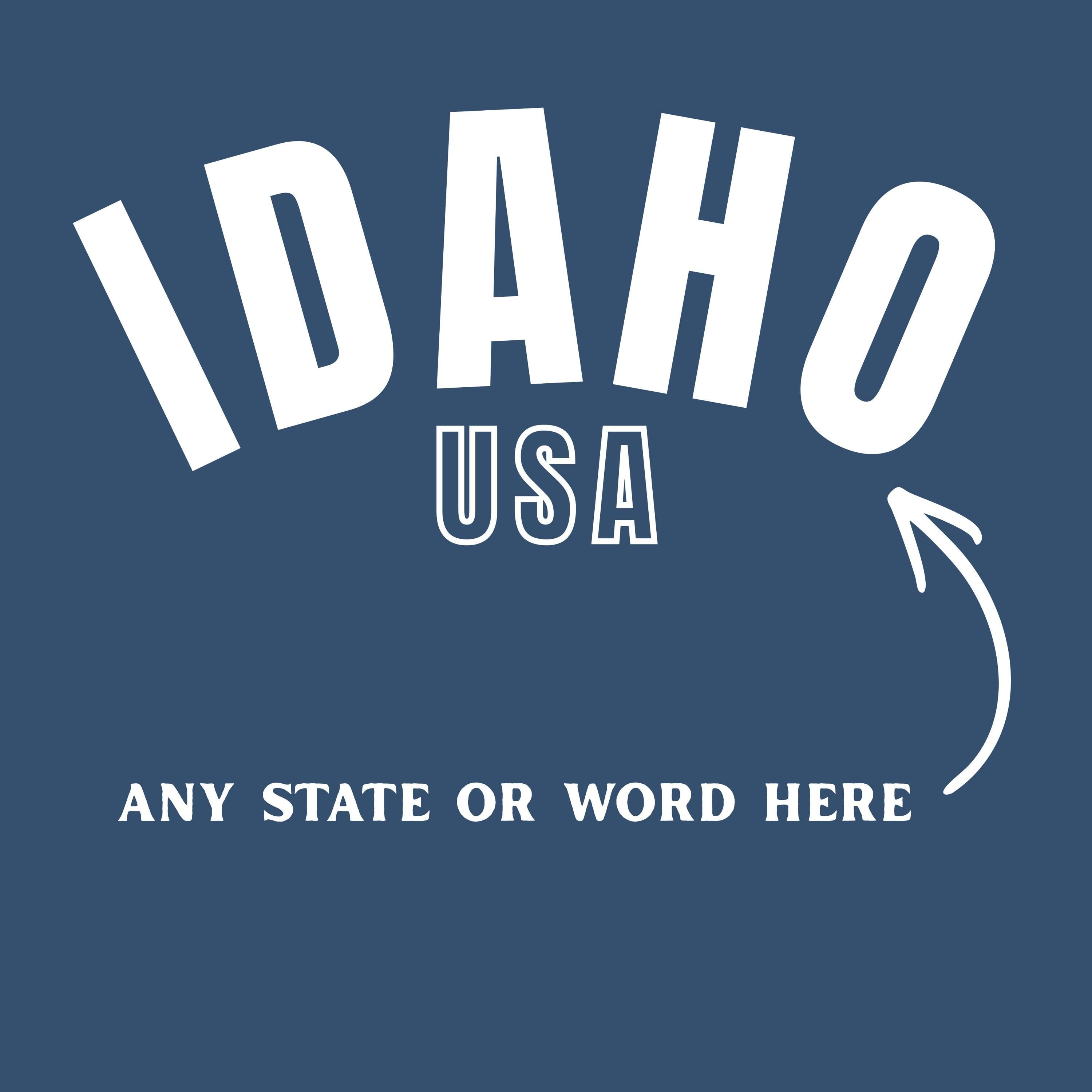 WHOLESALE Custom State Crewneck Sweatshirt | Hoodie 287 (White Ink)-Sweatshirts-208 Tees Wholesale, Idaho