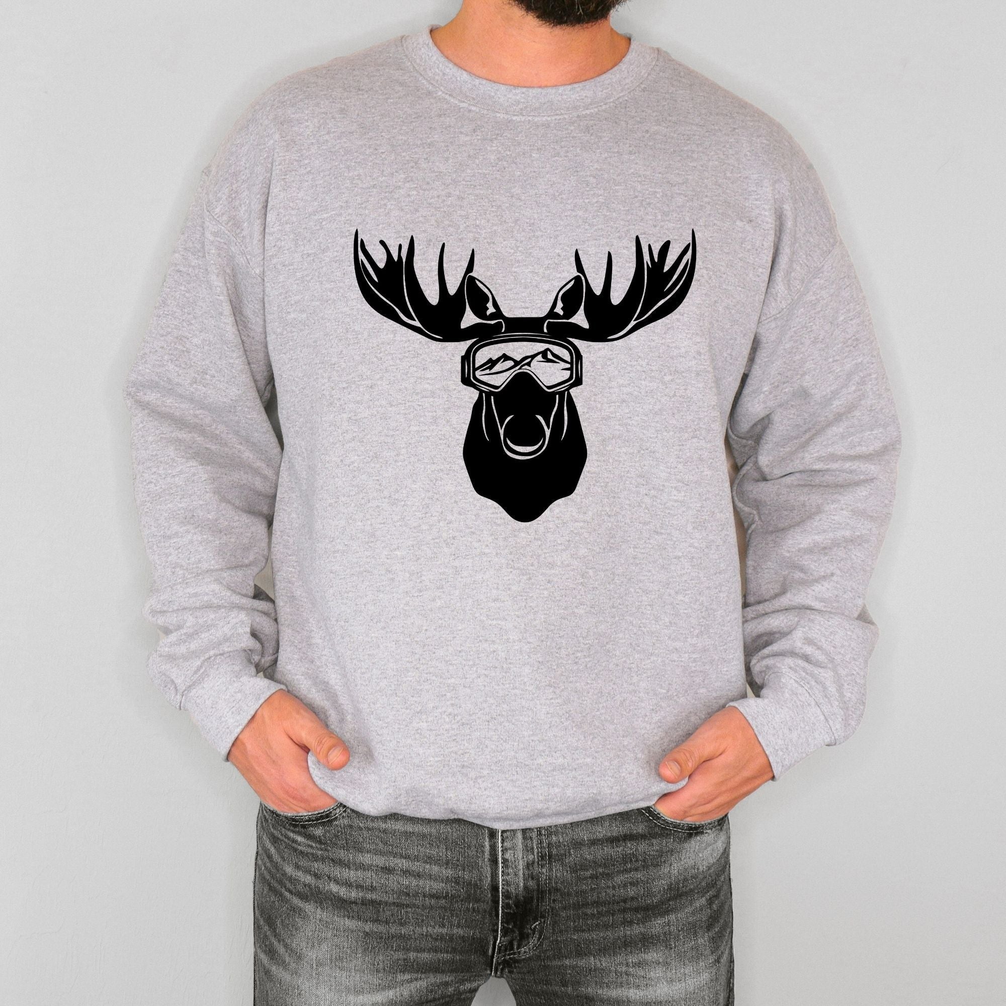 Skiing Moose Sweatshirt *UNISEX FIT*-Sweatshirts-208 Tees Wholesale, Idaho